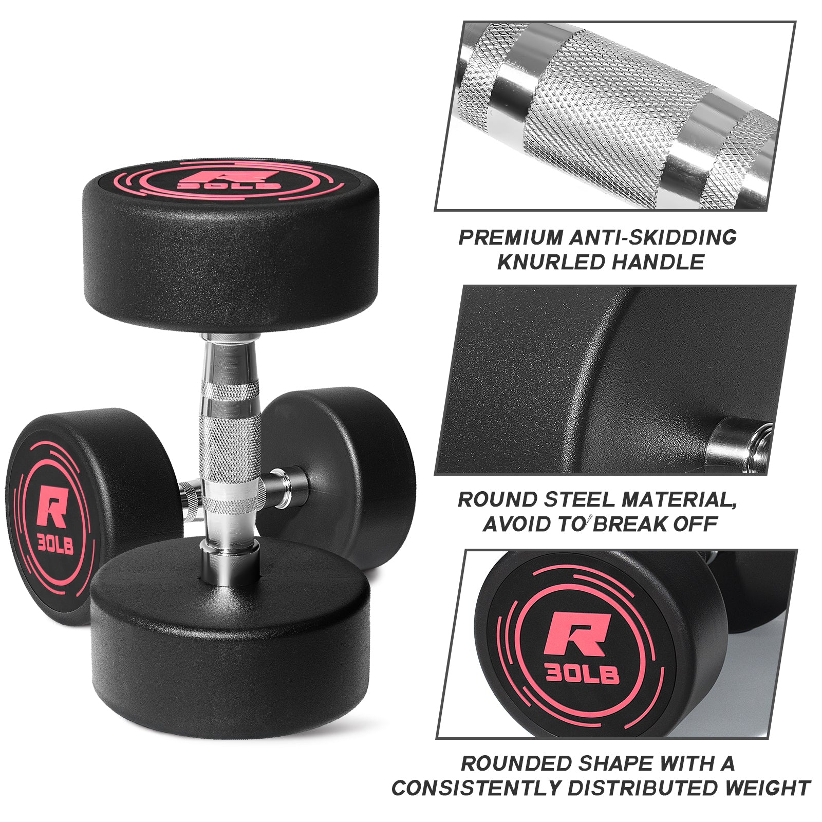 RitFit Pink PVC-Coated Round Dumbbells in Pairs