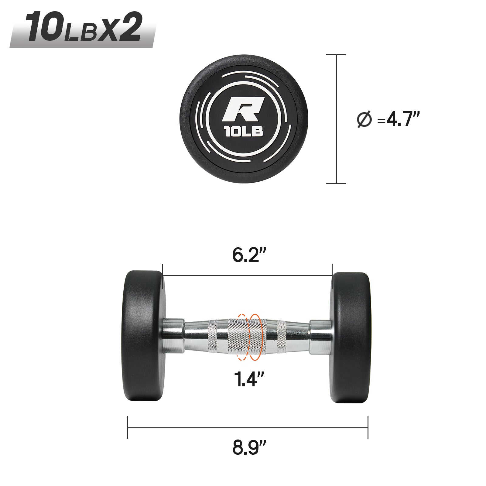 RitFit PVC Coated Round Head Dumbbells in Pairs - RitFit