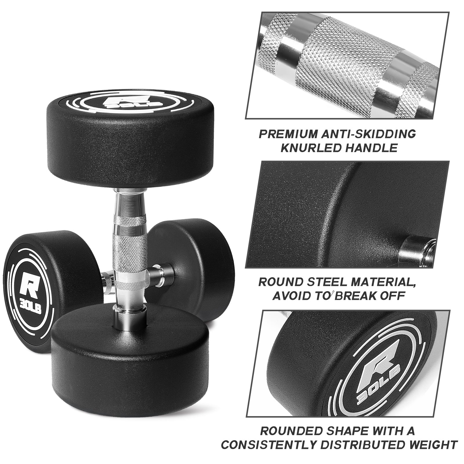 RitFit PVC Coated Round Head Dumbbells Set with Rack - RitFit