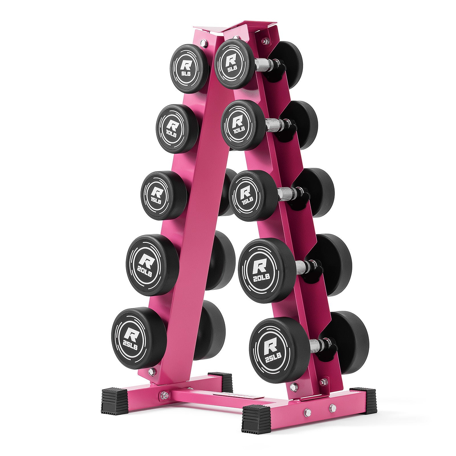 RitFit Rubber Hex Dumbbells Set with Rack 60LB-300LB