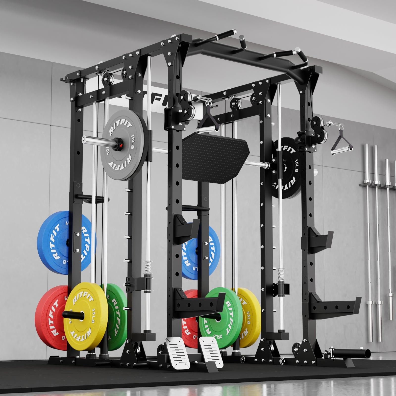 RitFit BUFFALO Multifunctional Smith Machine with Lat Pull Down and Cable Crossover for Versatile Strength Training