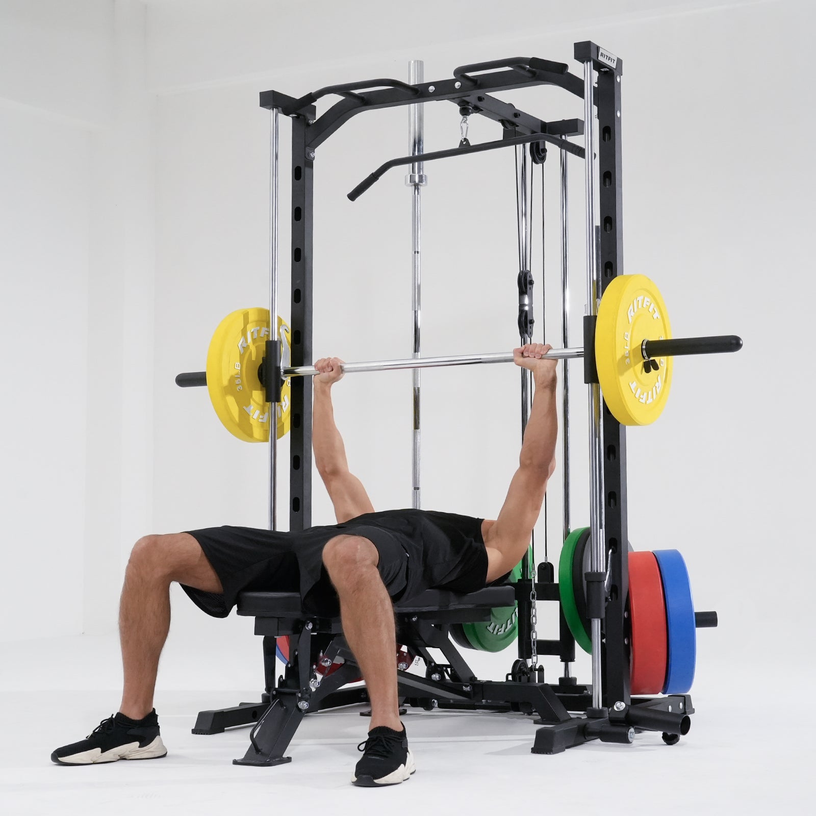 RitFit PSR05 2.0 Multifunctional Smith Machine Power Rack with LAT-Pull Down System