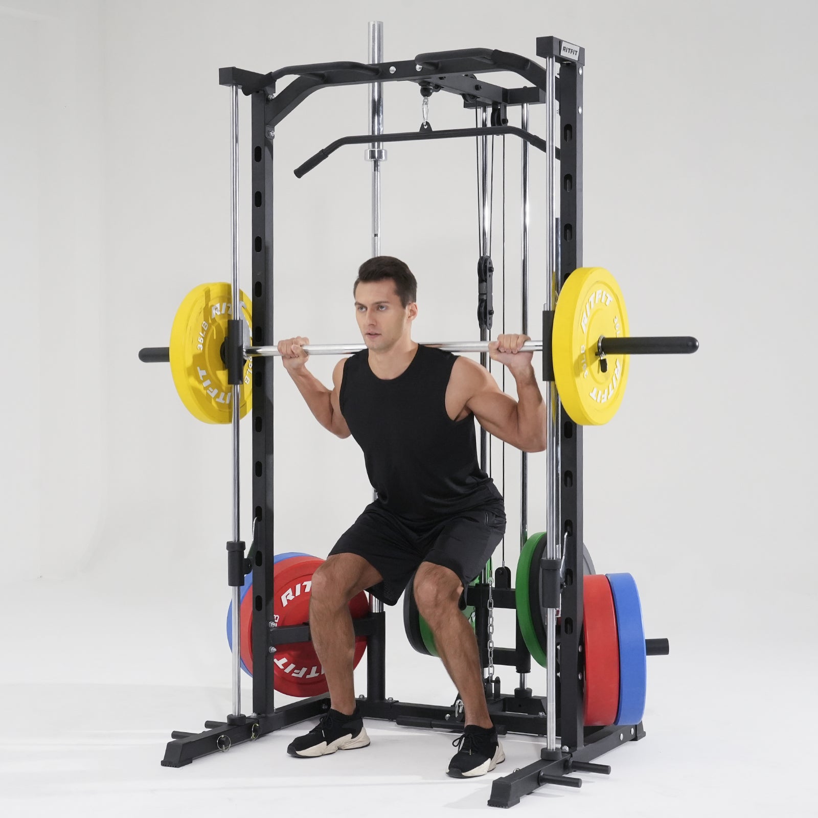 RitFit PSR05 2.0 Multifunctional Smith Machine Power Rack with LAT-Pull Down System