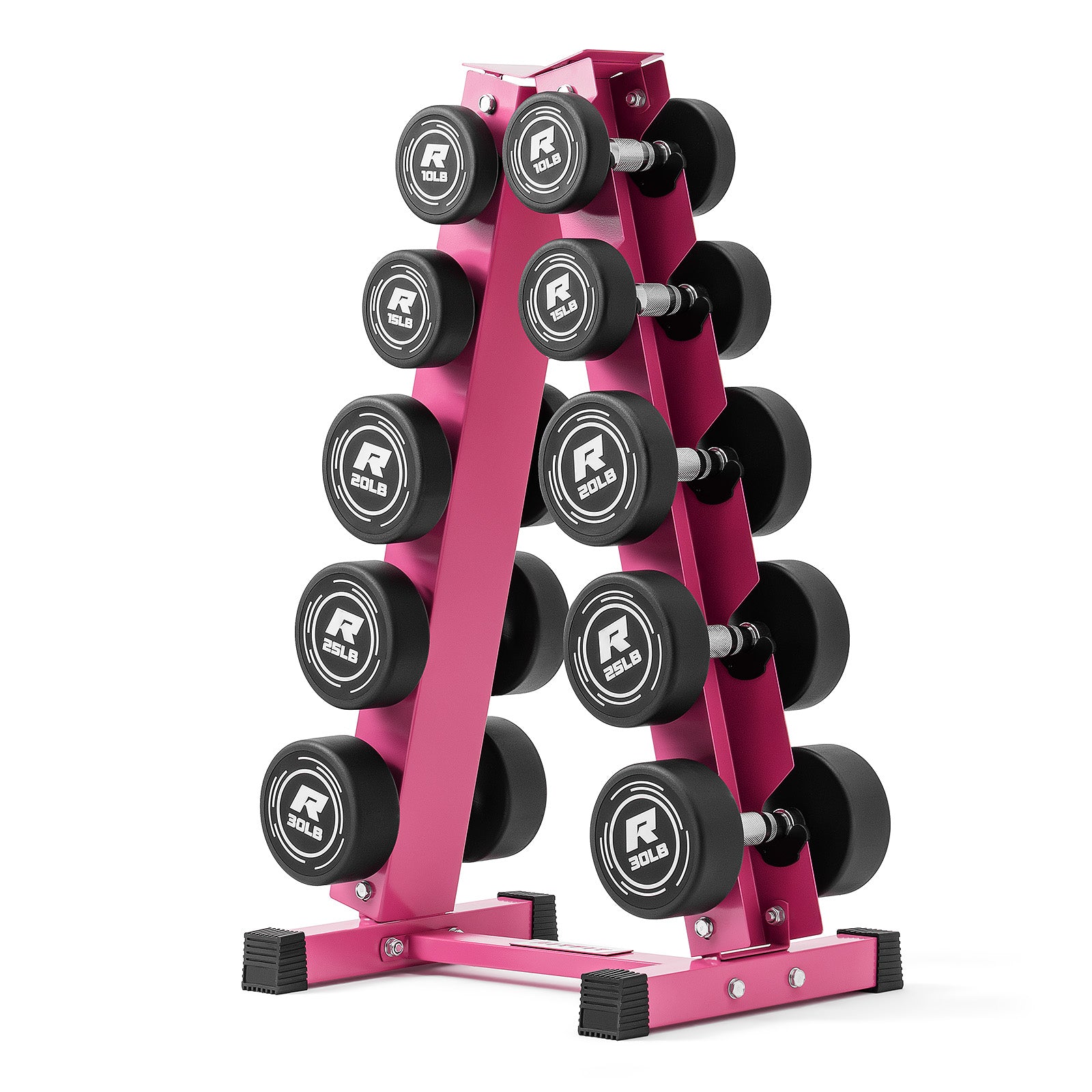 RitFit Rubber Hex Dumbbells Set with Rack 60LB-300LB