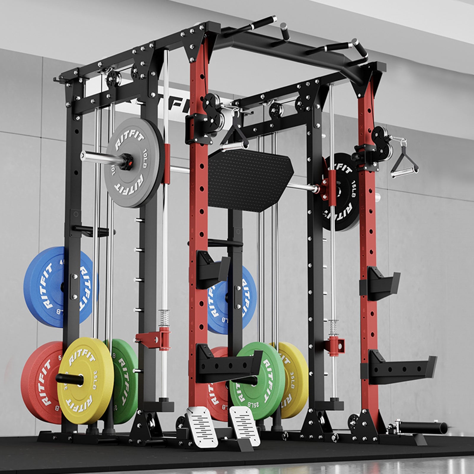 RitFit BUFFALO Multifunctional Smith Machine with Lat Pull Down and Cable Crossover for Versatile Strength Training