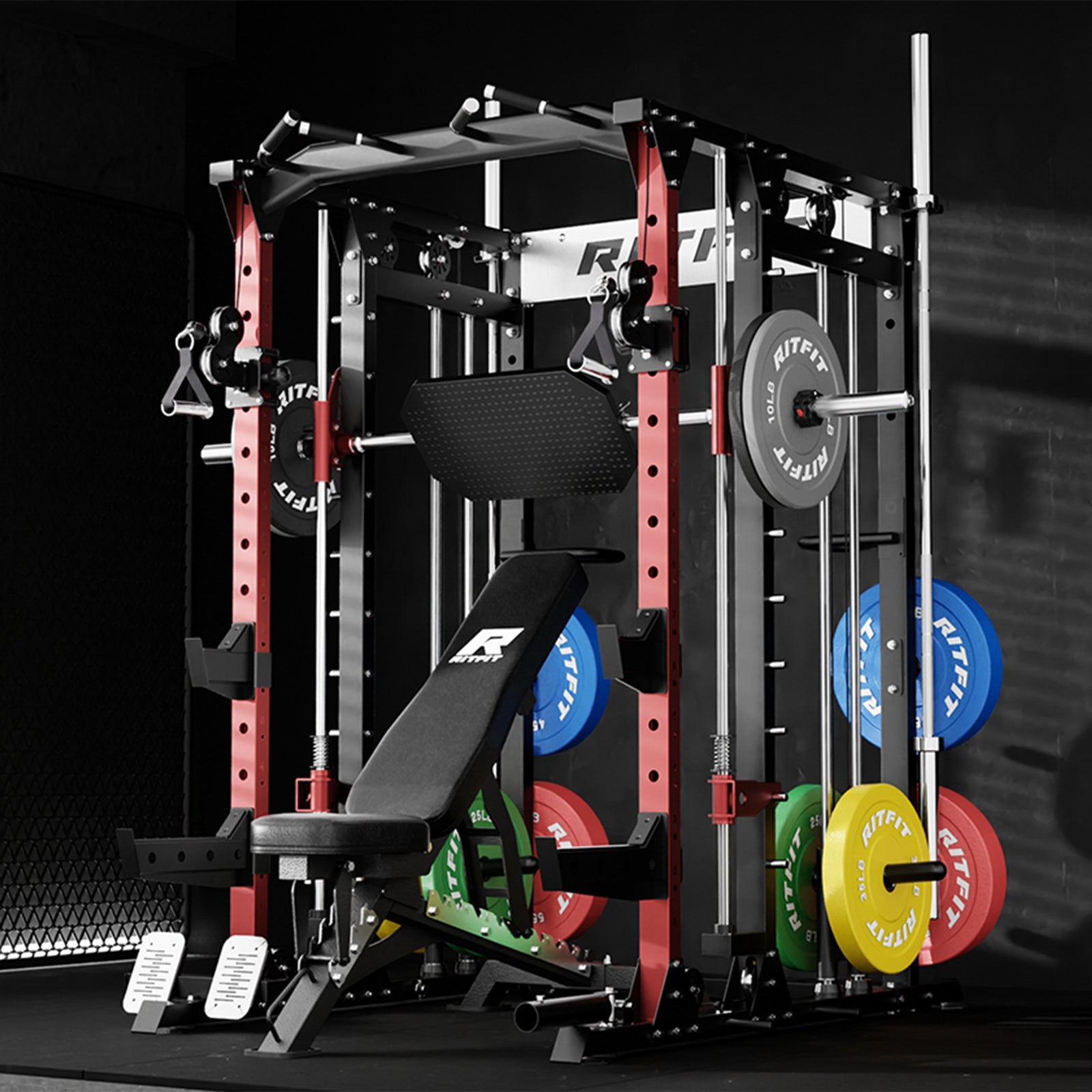 RitFit BUFFALO Multifunctional Smith Machine with Lat Pull Down and Cable Crossover for Versatile Strength Training