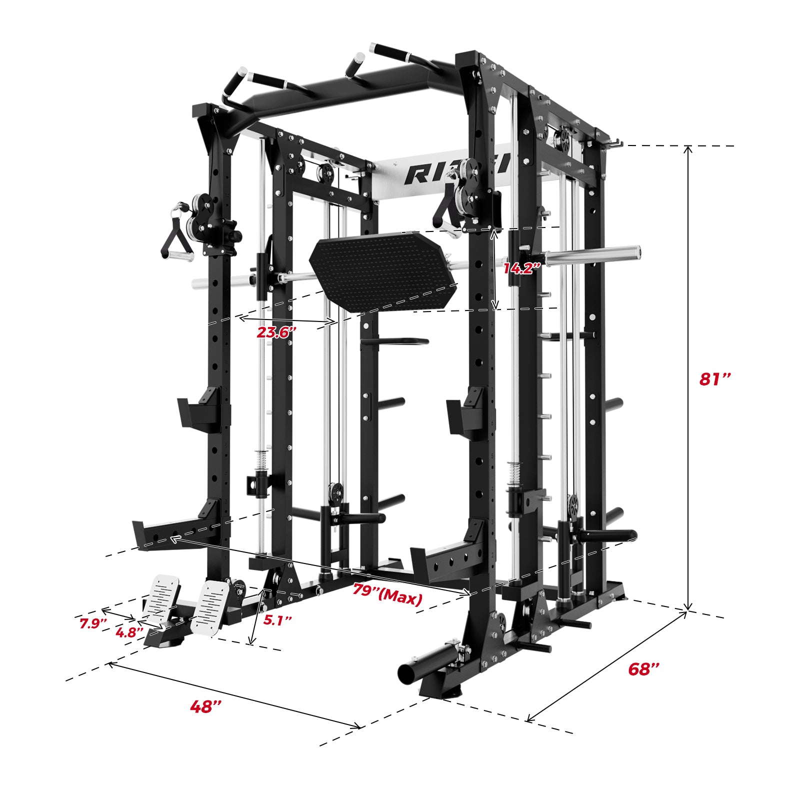 RitFit BUFFALO Multifunctional Smith Machine with Lat Pull Down and Cable Crossover for Versatile Strength Training