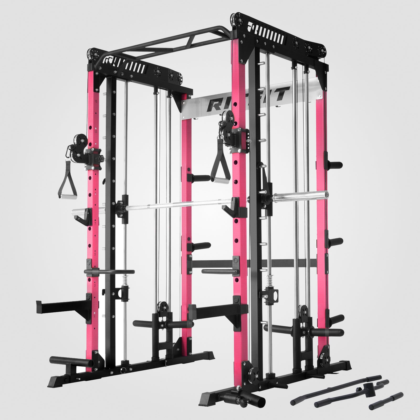 RitFit Pink M1 Multi-Functional Smith Machine 2.0 with Cable Crossover System and Squat Rack for Home Gym