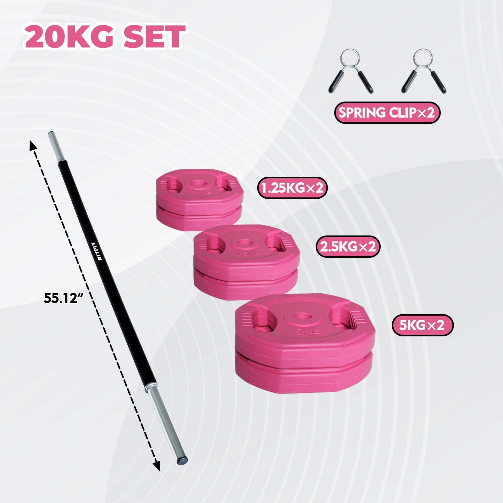 RitFit Pink Adjustable Barbell Weight 20Lbs Set