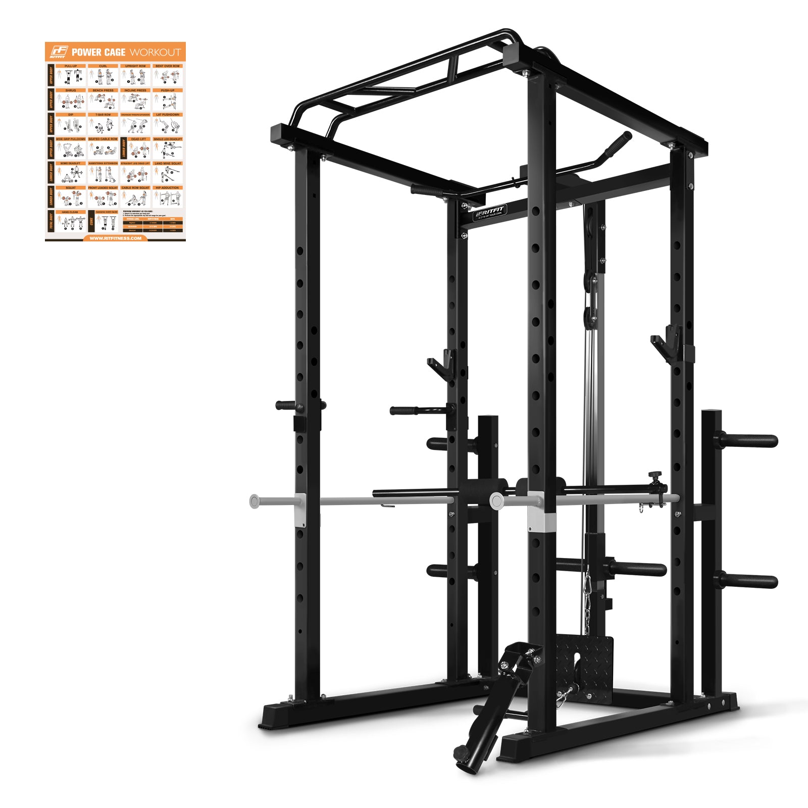 RitFit PPC02 Power Cage Home Gym Package with Optional LAT PullDown Attachment