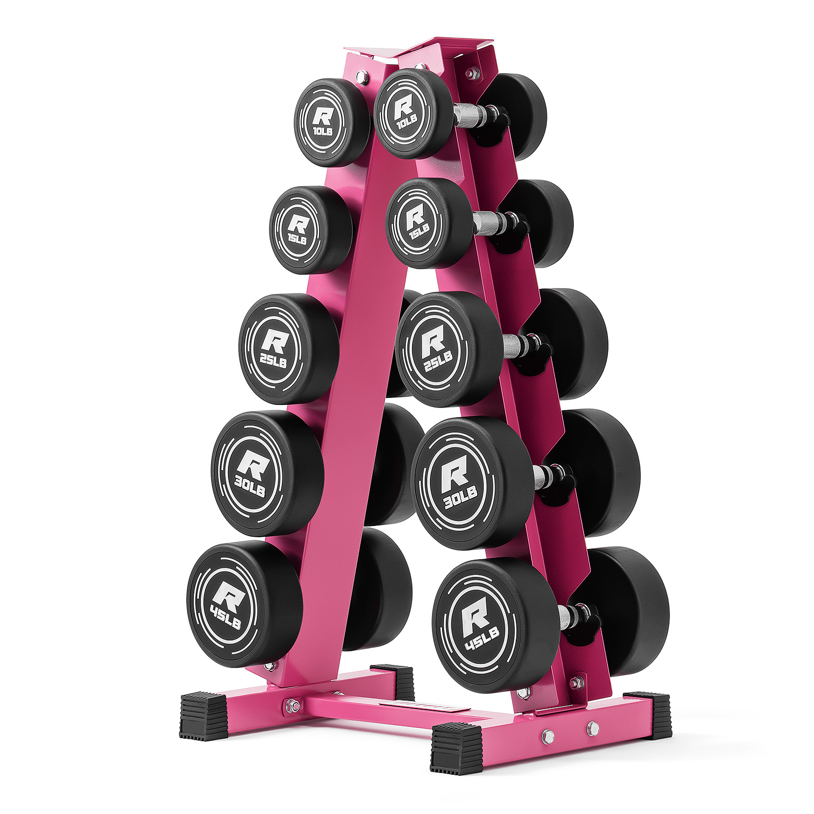 RitFit Rubber Hex Dumbbells Set with Rack 60LB-300LB