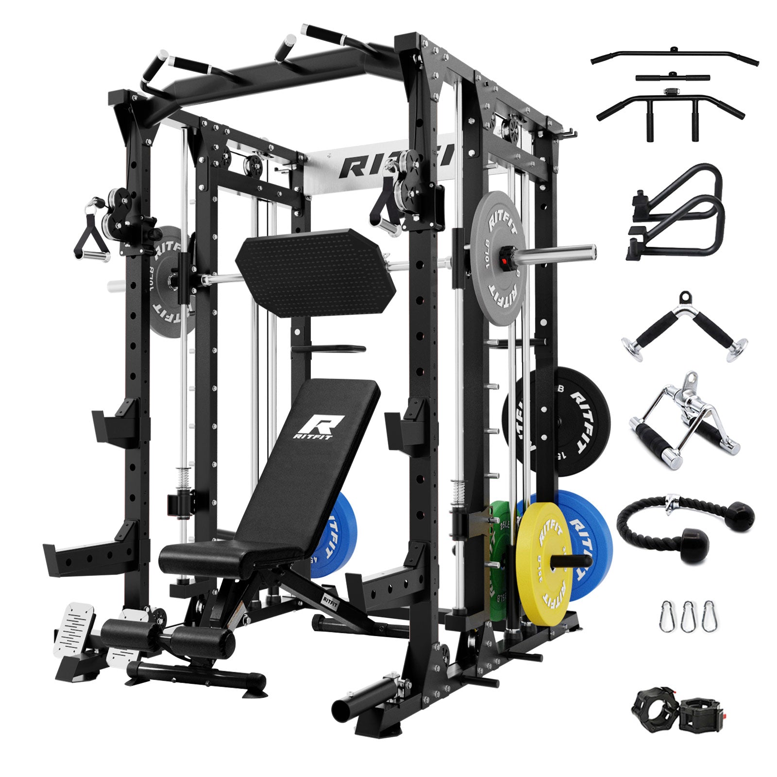 RitFit BUFFALO Smith Machine Home Gym Package with Lat Pull Down and Cable Crossover