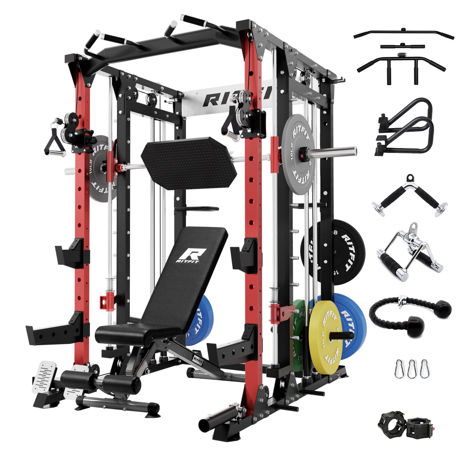 RitFit BUFFALO Smith Machine Home Gym Package with Lat Pull Down and Cable Crossover