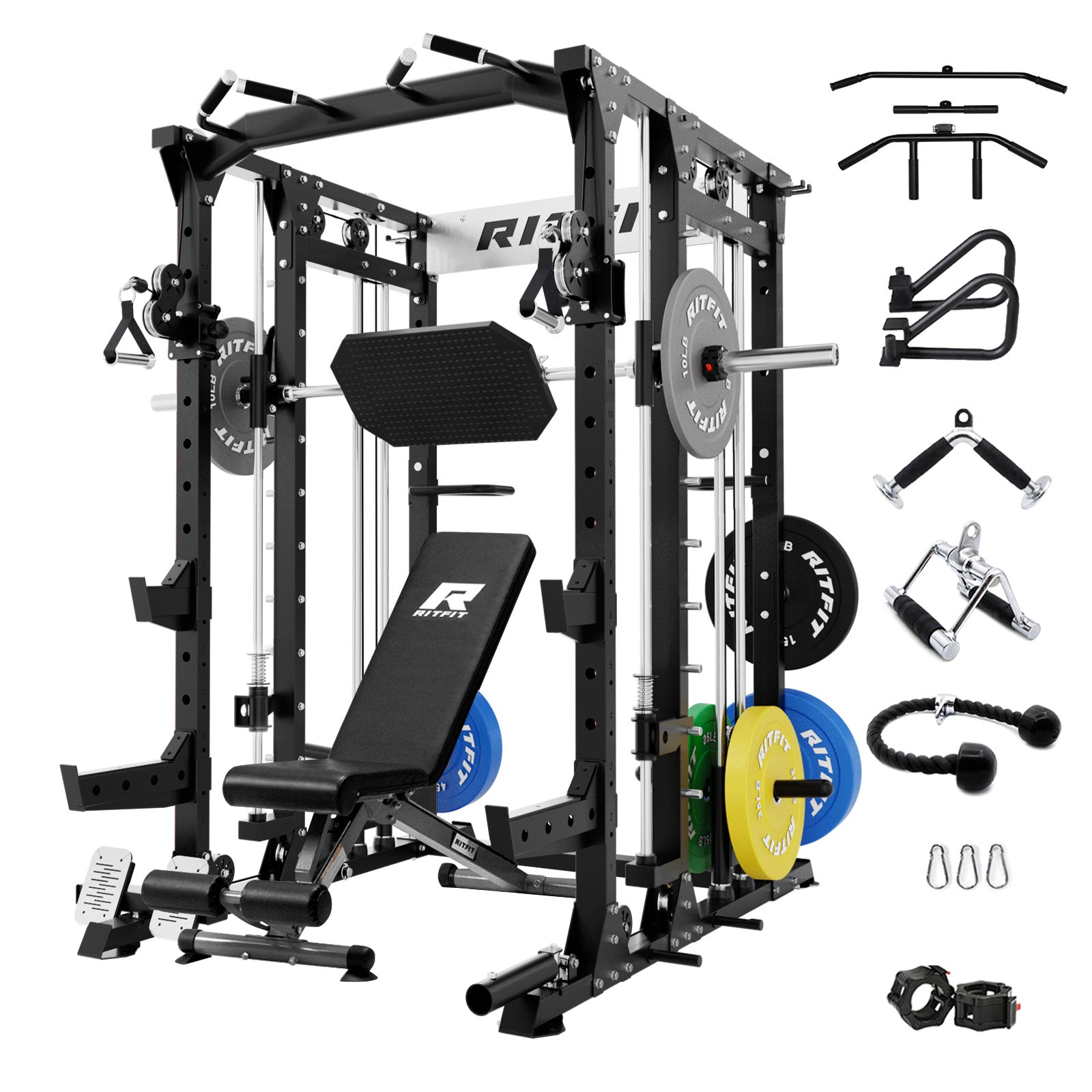 RitFit BUFFALO Smith Machine Home Gym Package with Lat Pull Down and Cable Crossover