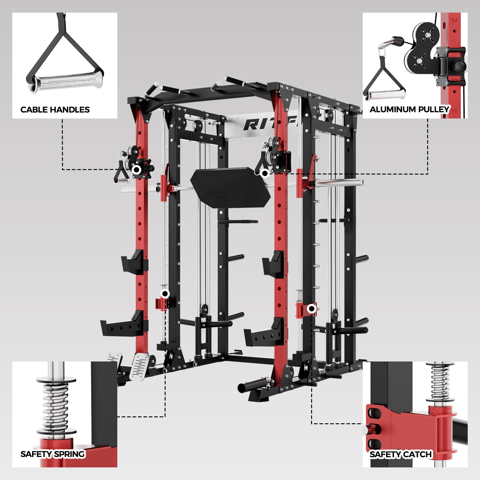 RitFit BUFFALO Multifunctional Smith Machine with Lat Pull Down and Cable Crossover for Versatile Strength Training