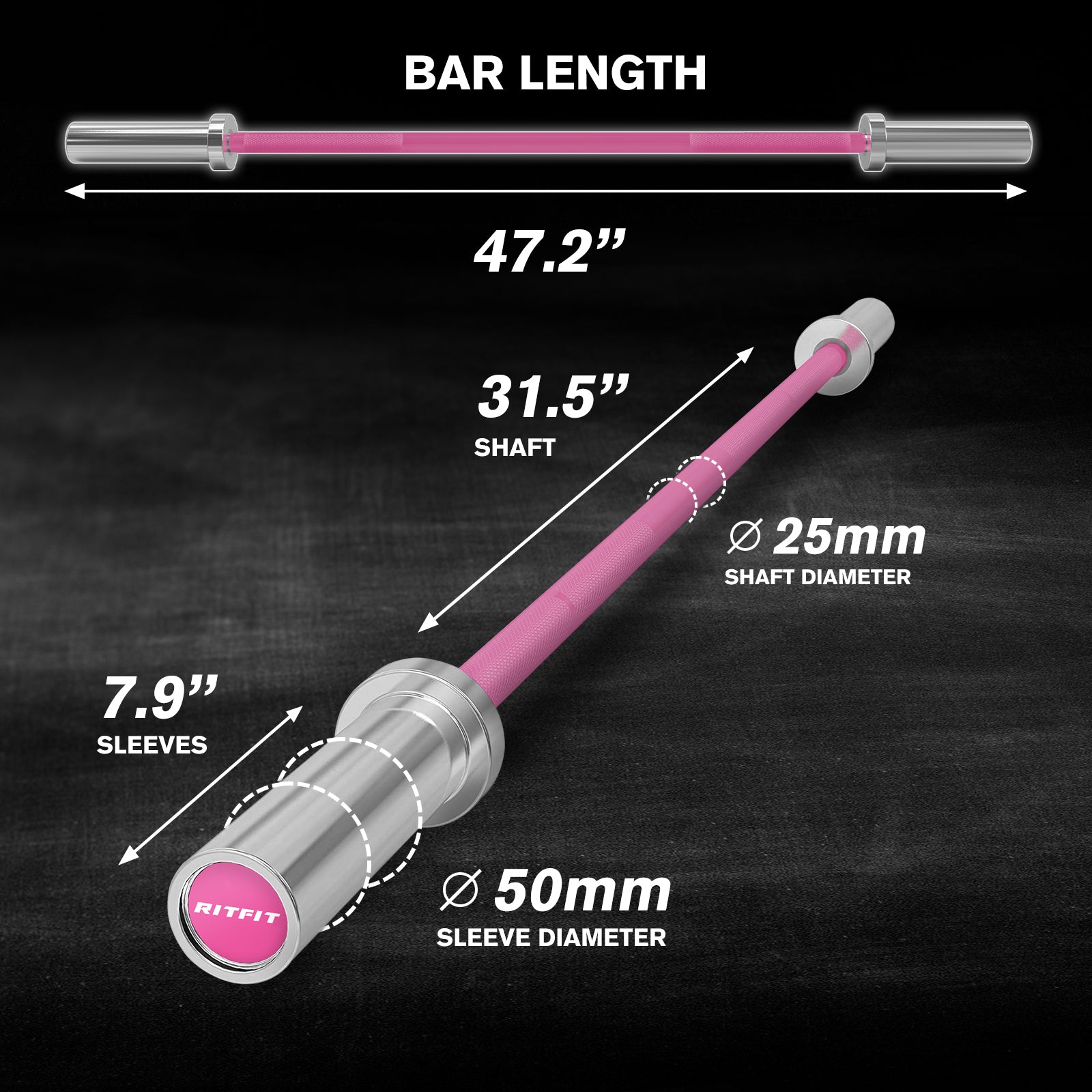 RitFit 4FT Pink Straight Training Bar, 2 Inch - RitFit