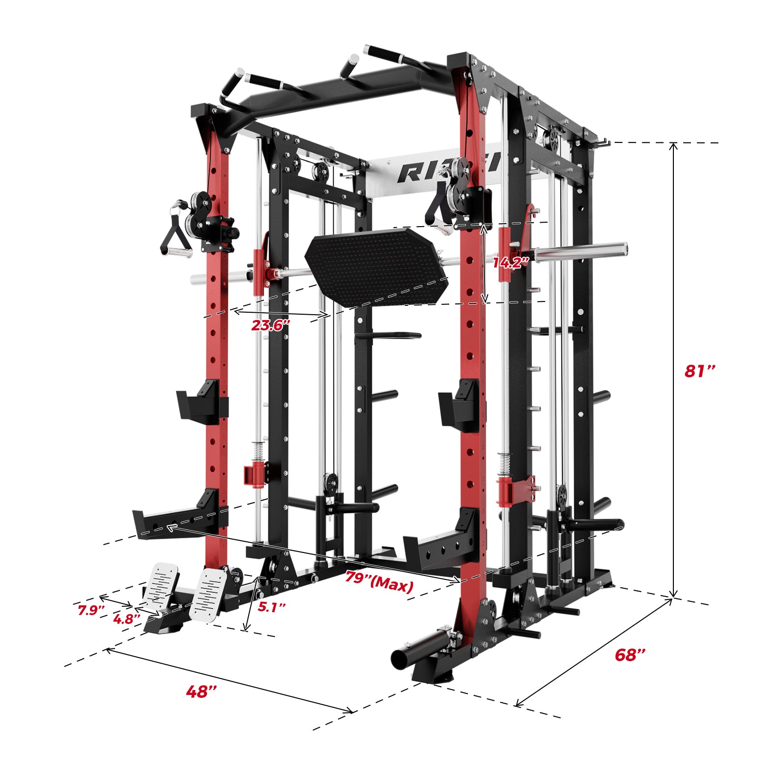 RitFit BUFFALO Multifunctional Smith Machine with Lat Pull Down and Cable Crossover for Versatile Strength Training