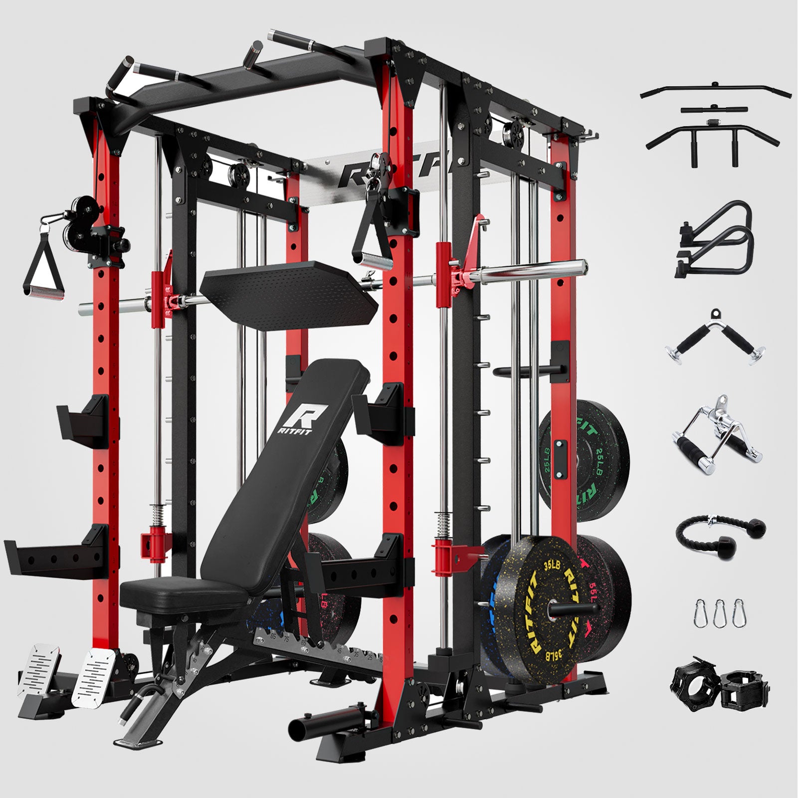 RitFit BUFFALO Smith Machine Home Gym Package with Lat Pull Down and Cable Crossover