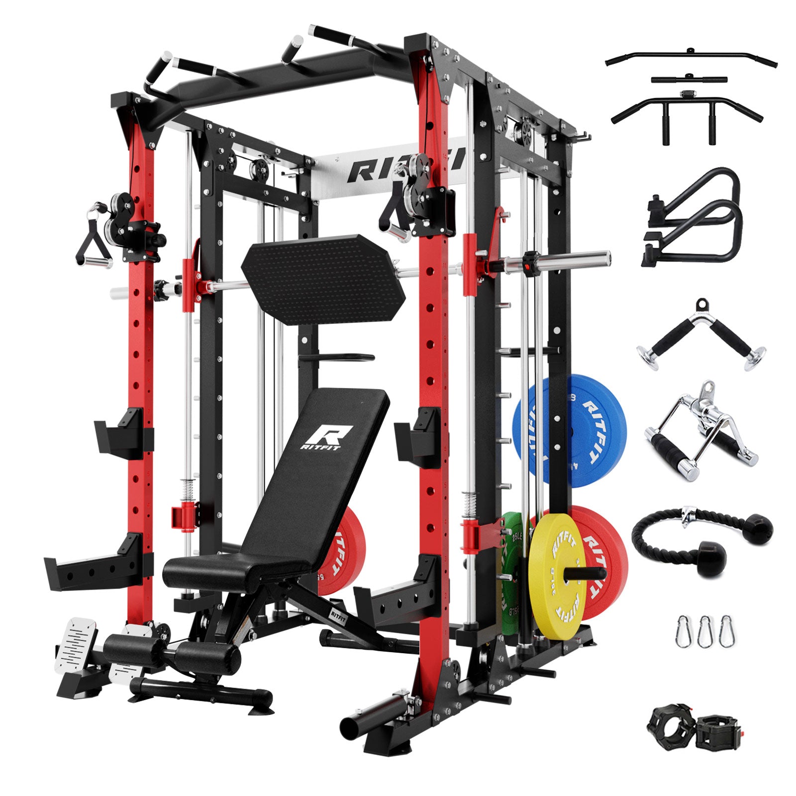 RitFit BUFFALO Smith Machine Home Gym Package with Lat Pull Down and Cable Crossover