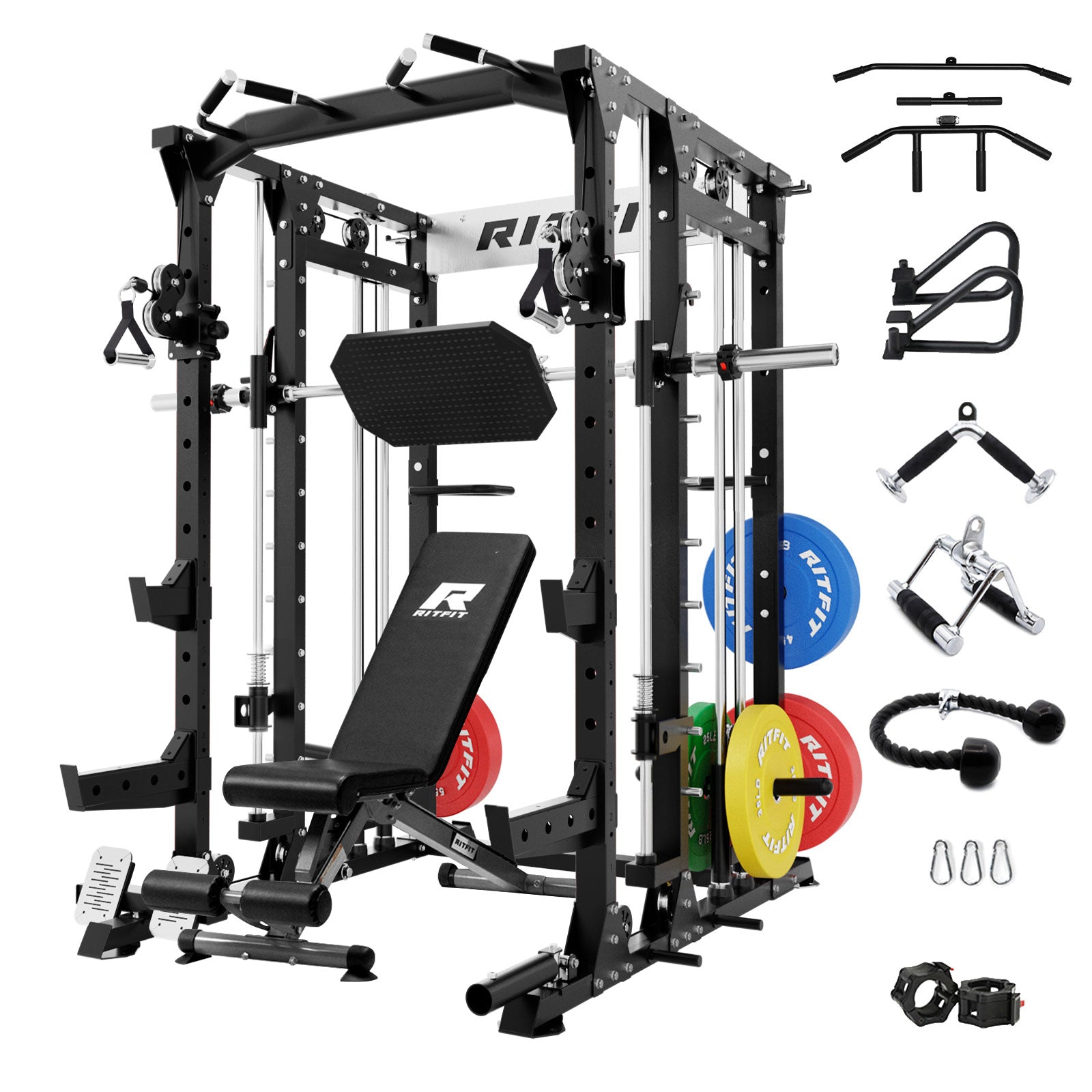 RitFit BUFFALO Smith Machine Home Gym Package with Lat Pull Down and Cable Crossover