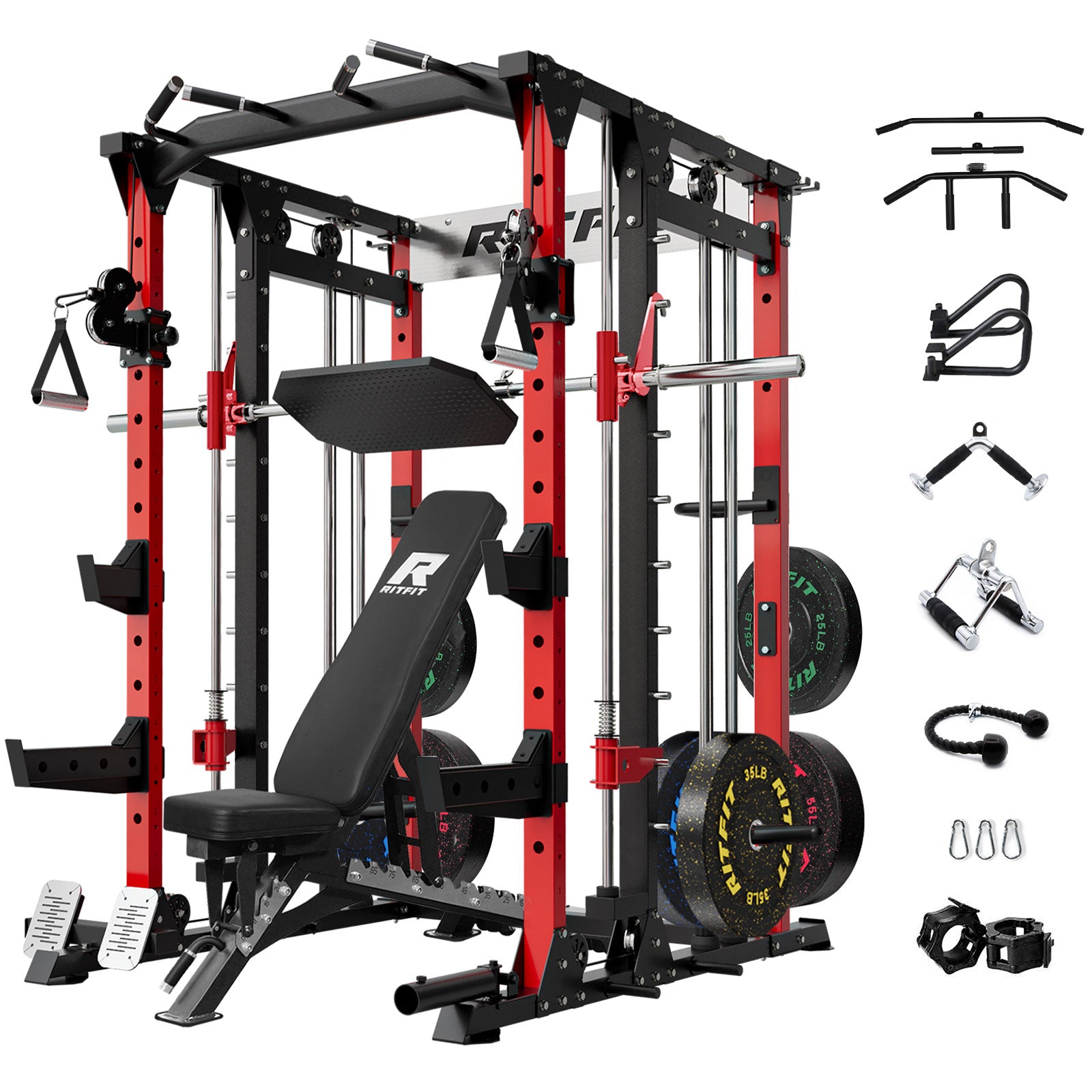 RitFit BUFFALO Smith Machine Home Gym Package with Lat Pull Down and Cable Crossover