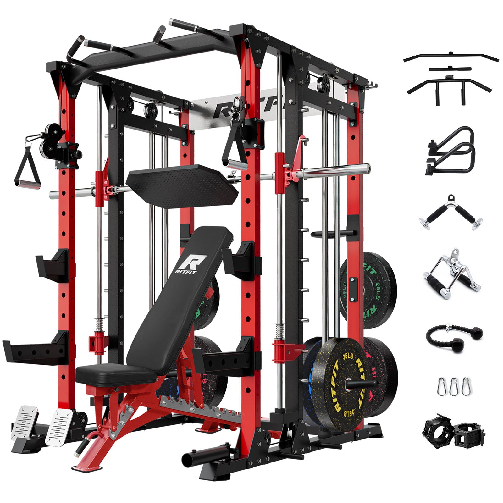 RitFit BUFFALO Smith Machine Home Gym Package with Lat Pull Down and Cable Crossover