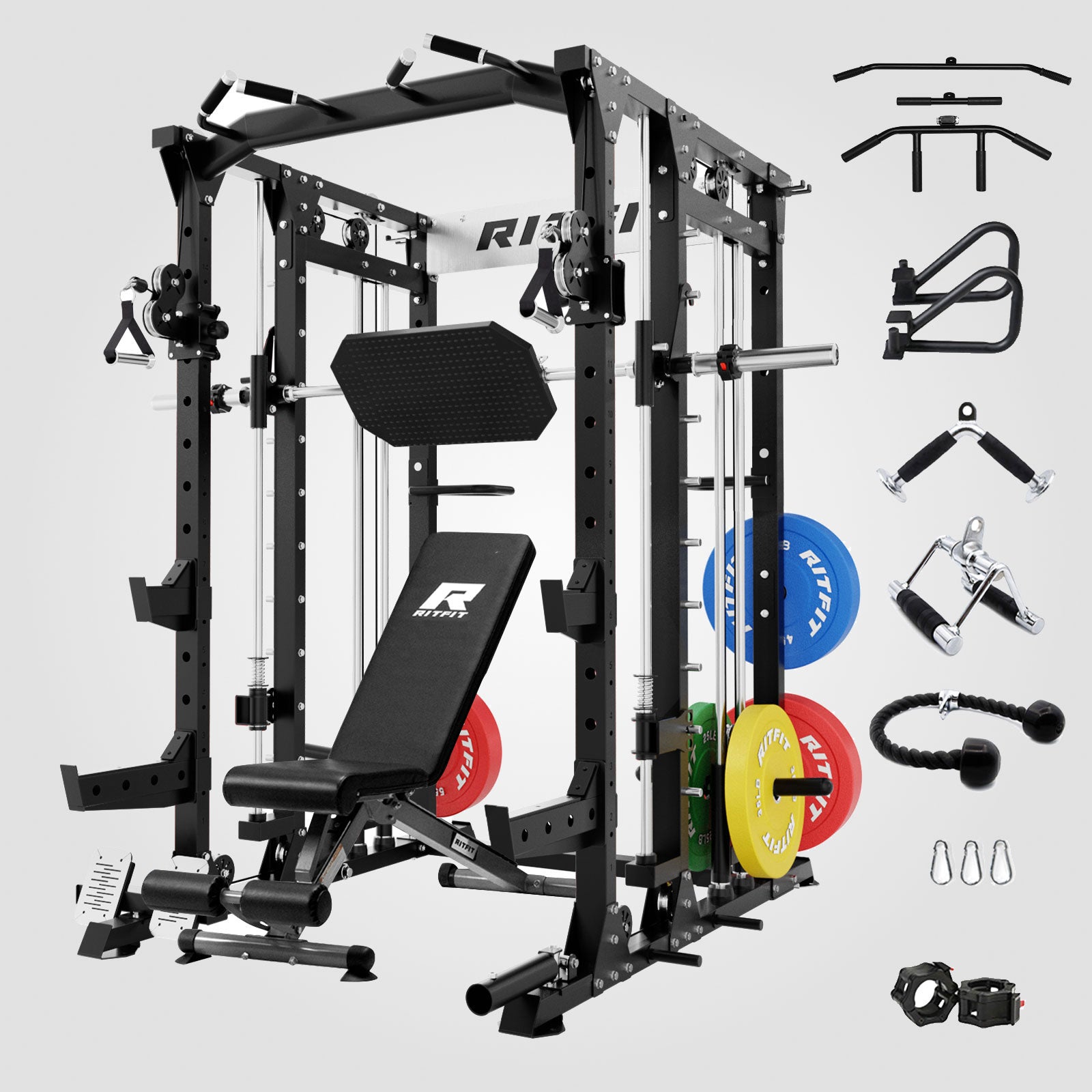 RitFit BUFFALO Smith Machine Home Gym Package with Lat Pull Down and Cable Crossover