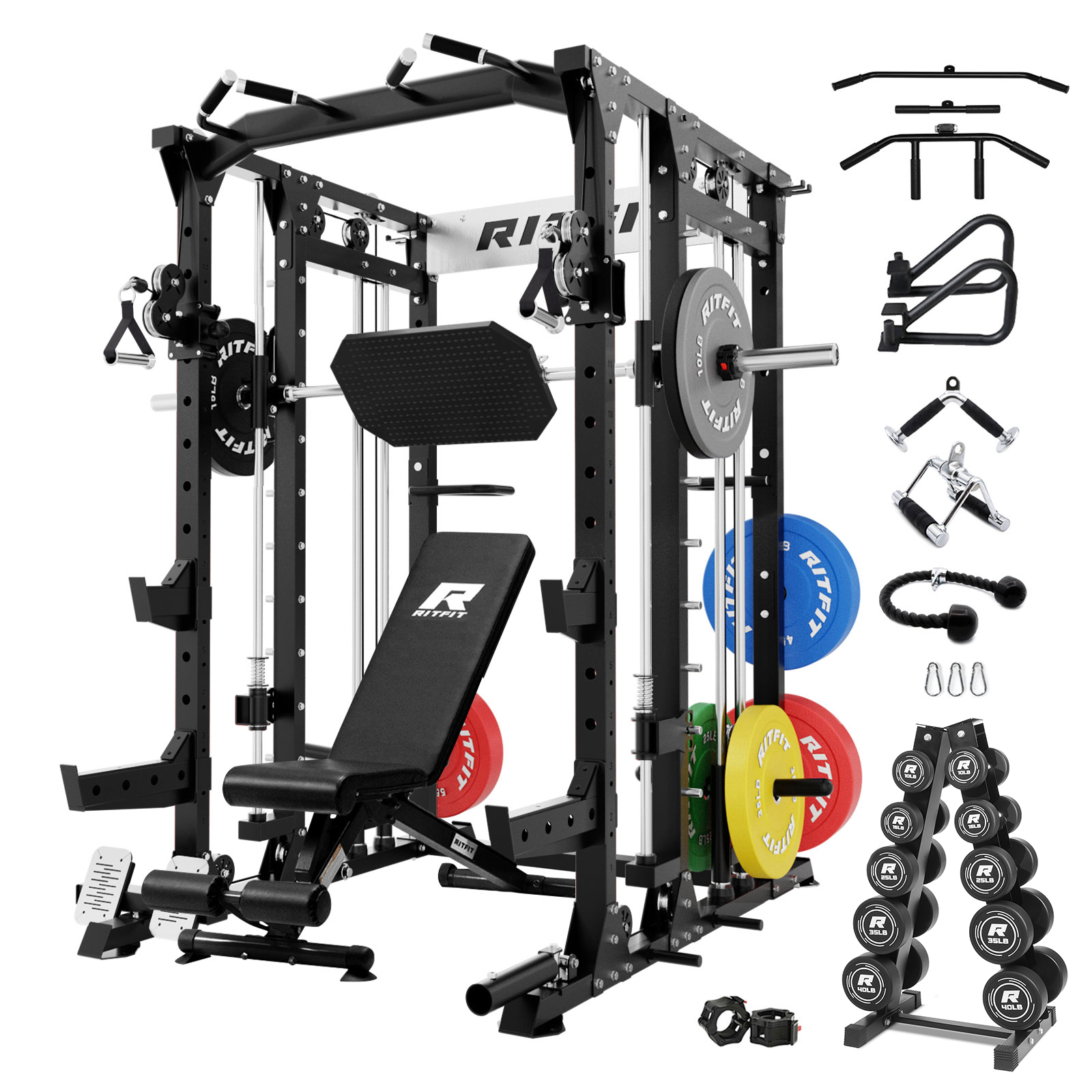 RitFit BUFFALO Smith Machine Home Gym Package with Lat Pull Down and Cable Crossover