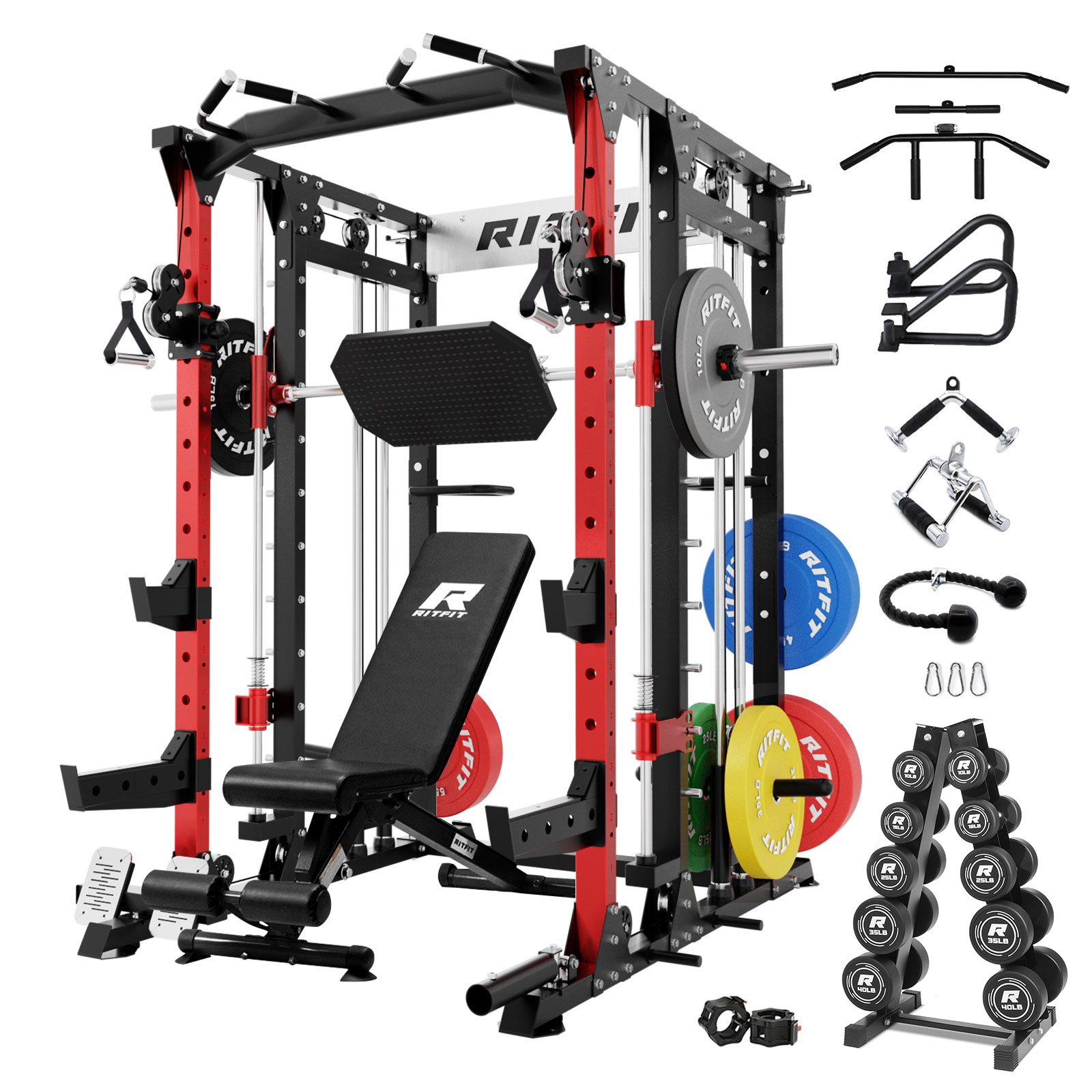 RitFit BUFFALO Smith Machine Home Gym Package with Lat Pull Down and Cable Crossover