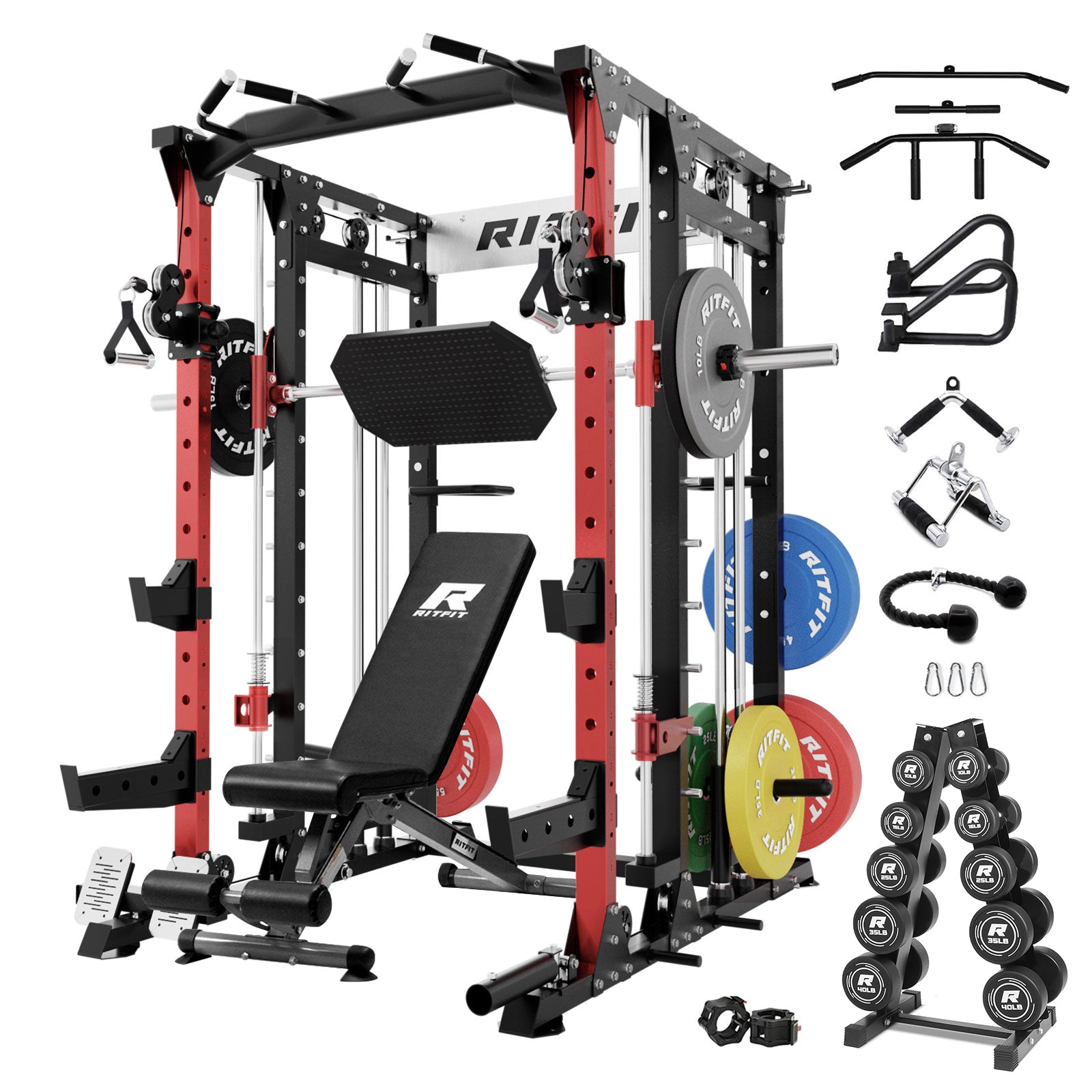 RitFit BUFFALO Smith Machine Home Gym Package with Lat Pull Down and Cable Crossover