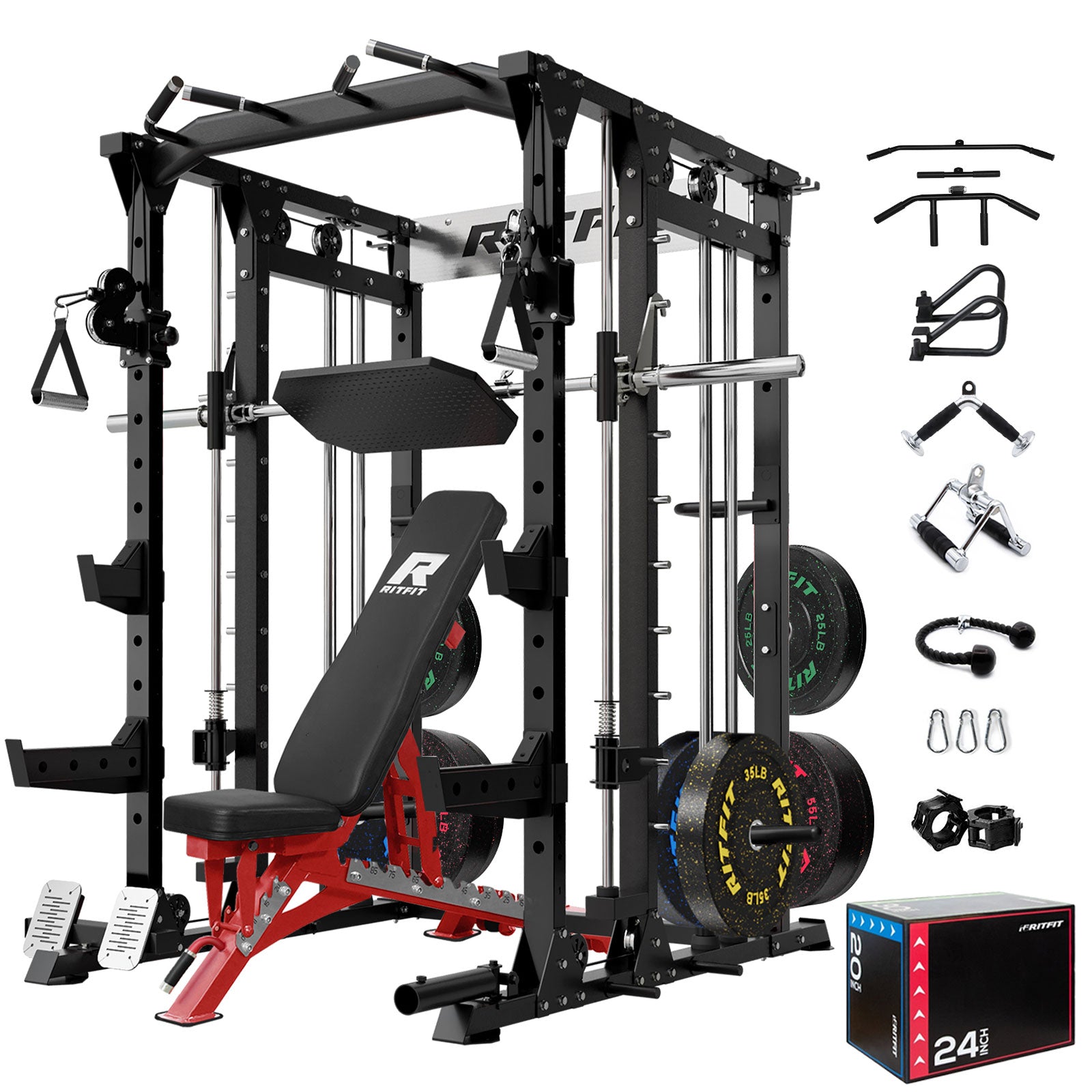 RitFit BUFFALO Smith Machine Home Gym Package with Lat Pull Down and Cable Crossover