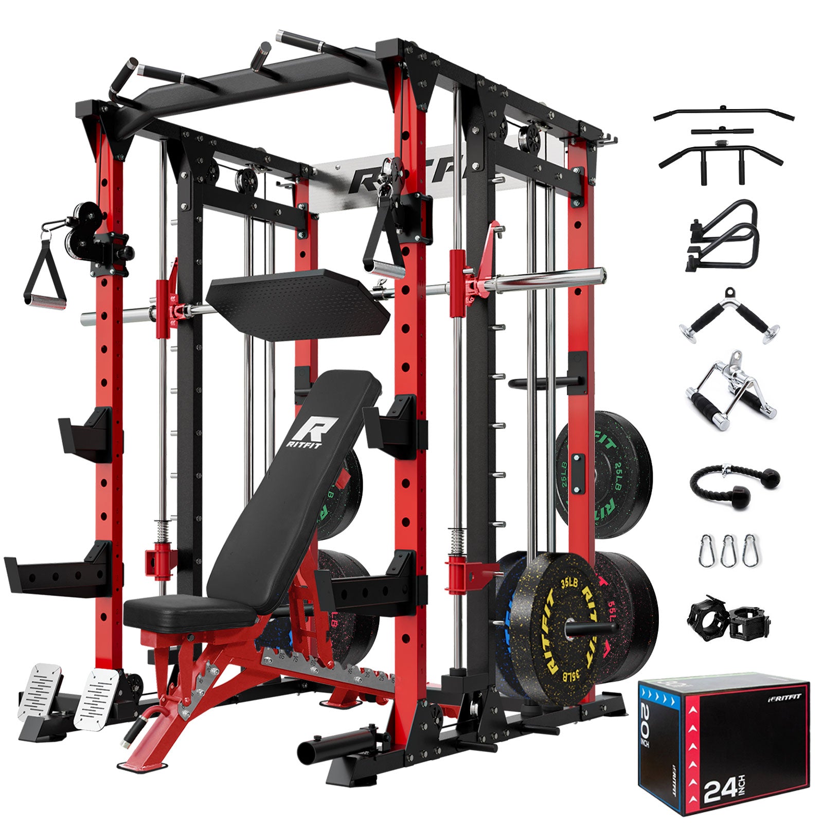 RitFit BUFFALO Smith Machine Home Gym Package with Lat Pull Down and Cable Crossover