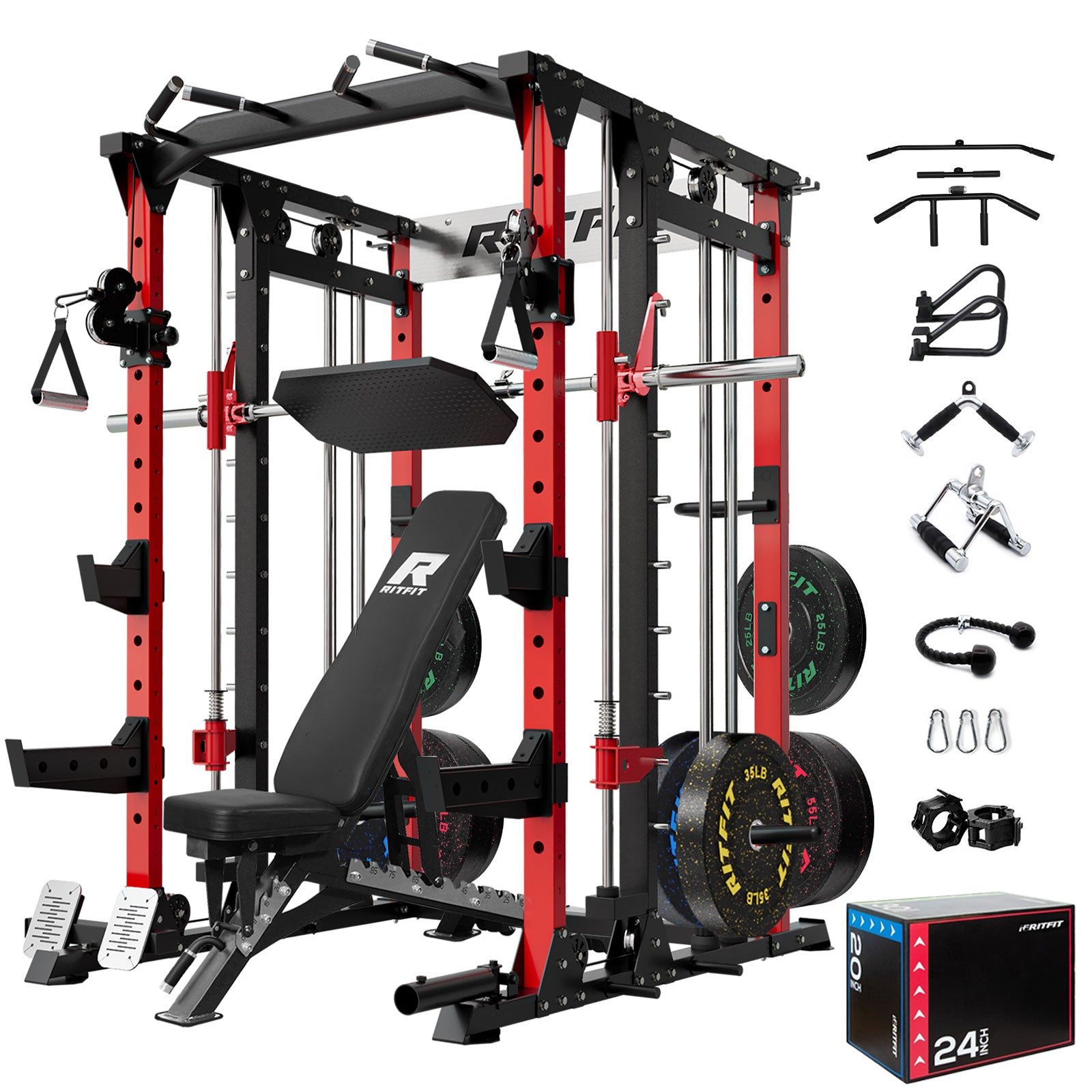 RitFit BUFFALO Smith Machine Home Gym Package with Lat Pull Down and Cable Crossover