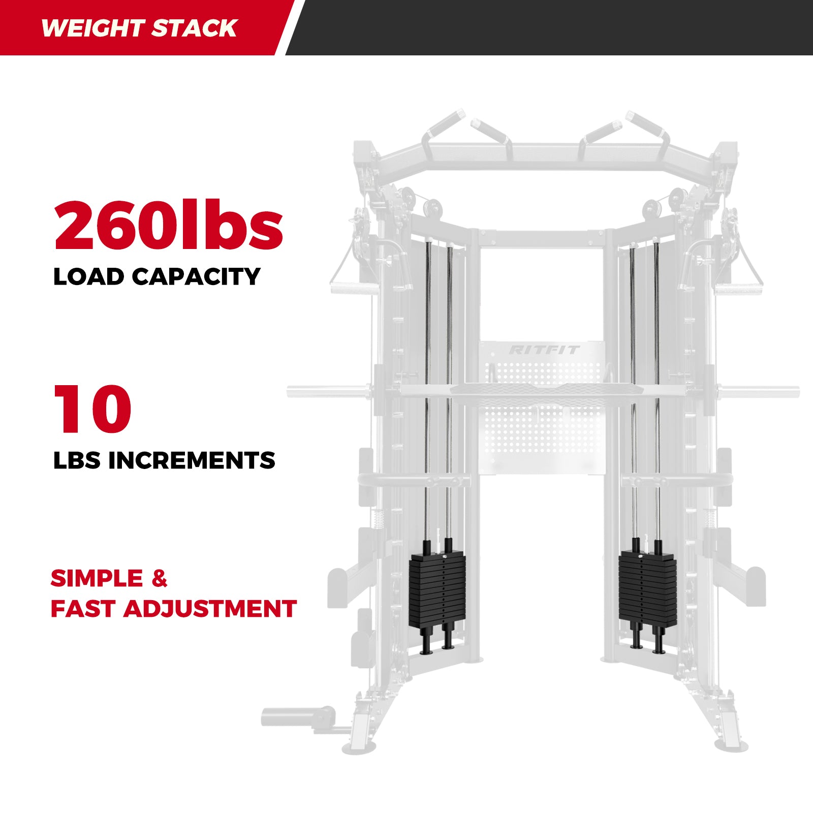 RitFit BPC06 All-In-One Smith Machine with 260LB Weight Stacks