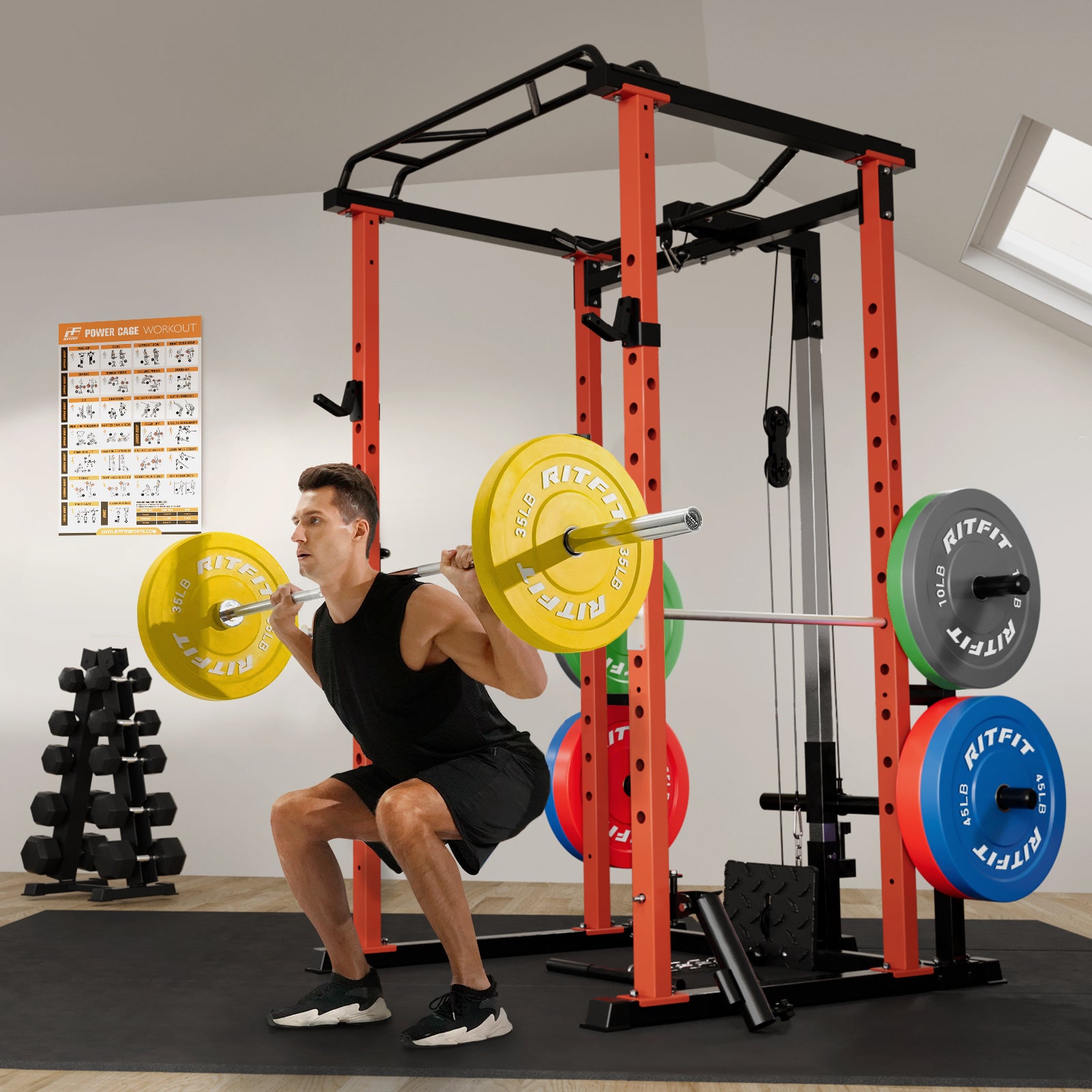 RitFit PPC02 1000lbs Power Cage with Lat Pulldown for Home Gym