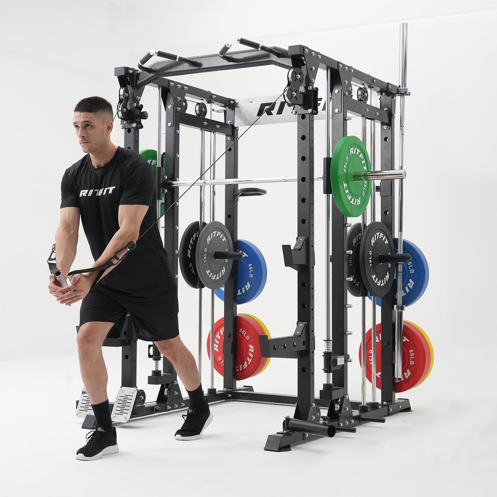 RitFit BUFFALO Multifunctional Smith Machine with Lat Pull Down and Cable Crossover for Versatile Strength Training