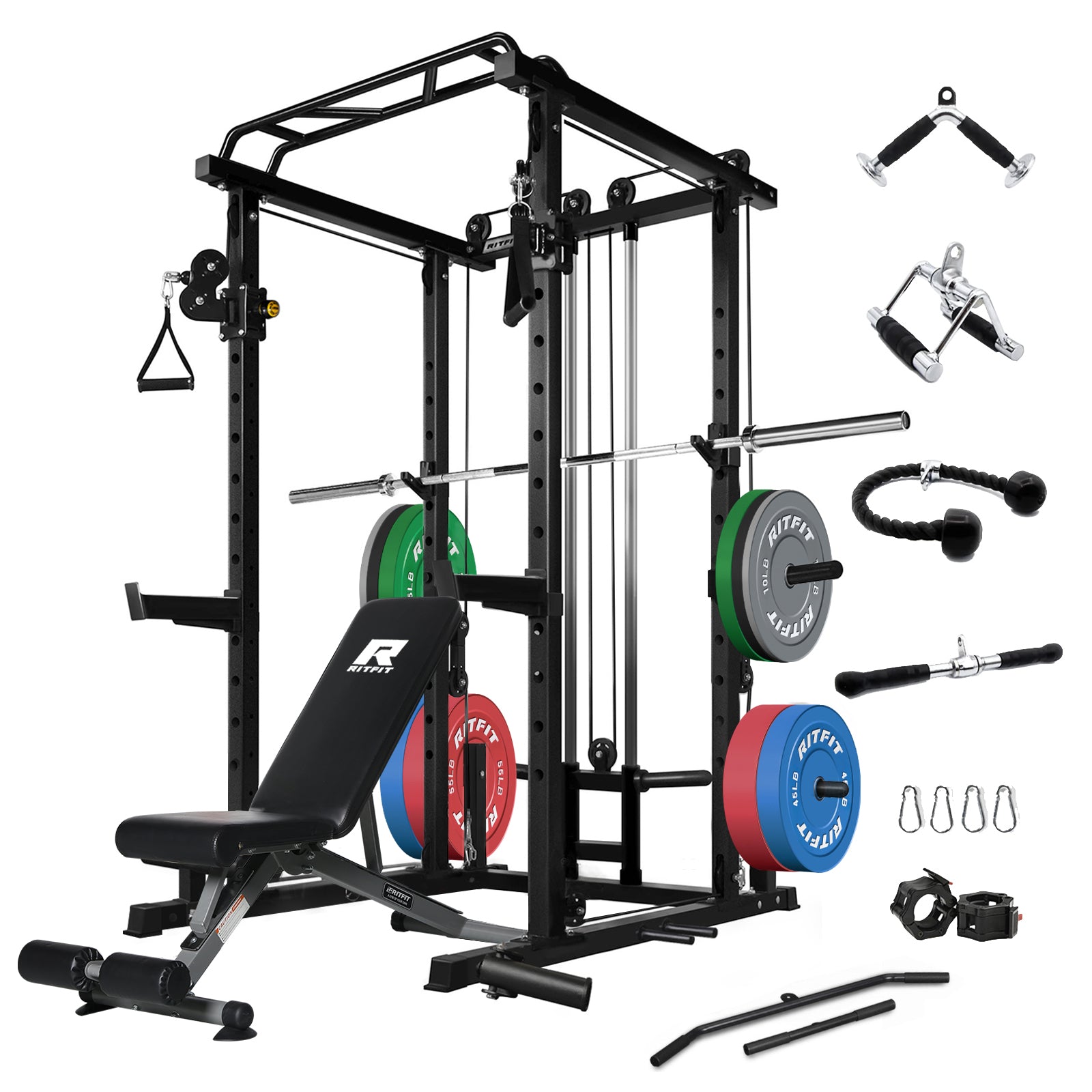 RitFit PPC03 Power Cage Home Gym Package with built-in weight plate storage