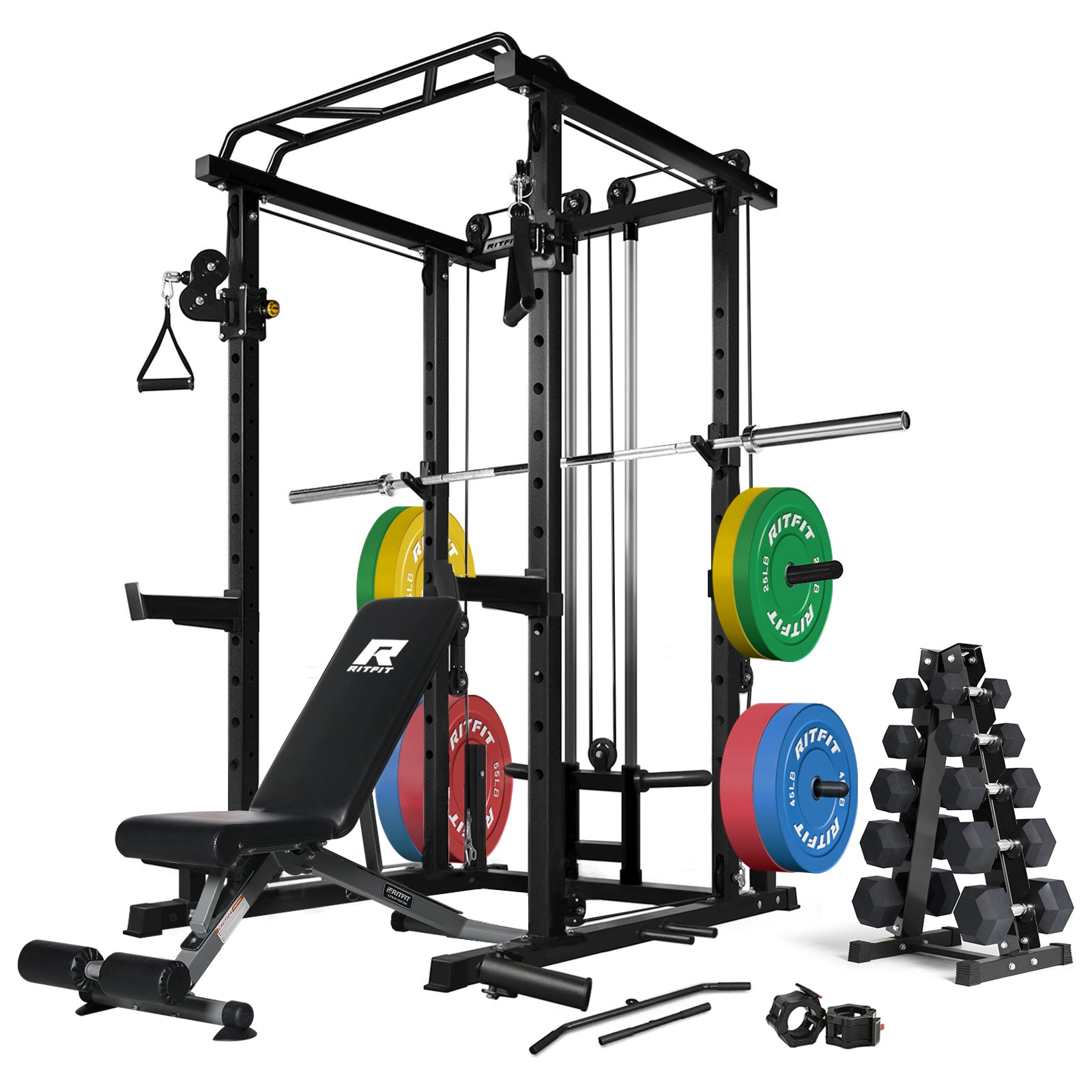 RitFit PPC03 Power Cage Home Gym Package with Adjustable Cable System