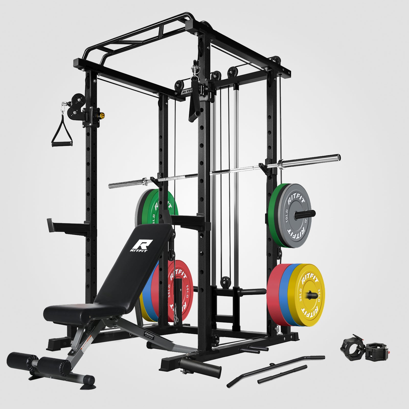 RitFit PPC03 Power Cage Home Gym Package with Adjustable Cable System