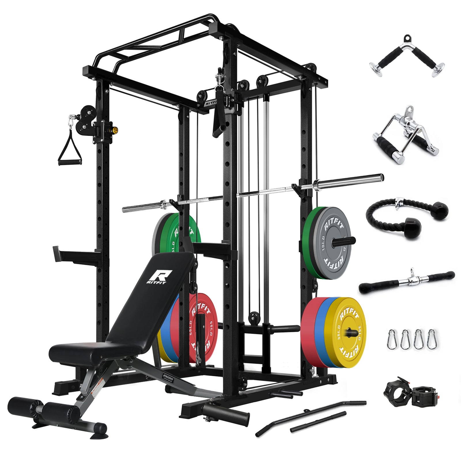 RitFit PPC03 Power Cage Home Gym Package with adjustable safety spotter arms