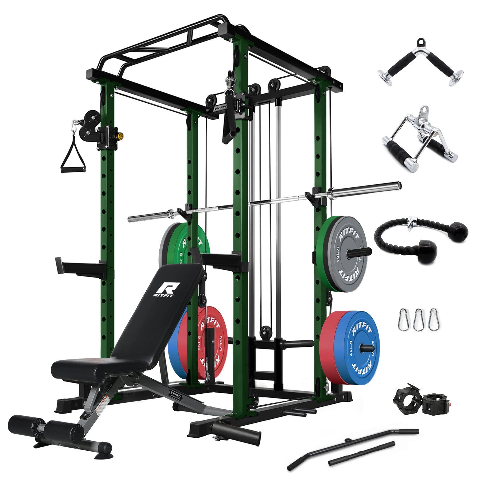 RitFit PPC03 Power Cage Home Gym Package with Adjustable Cable System