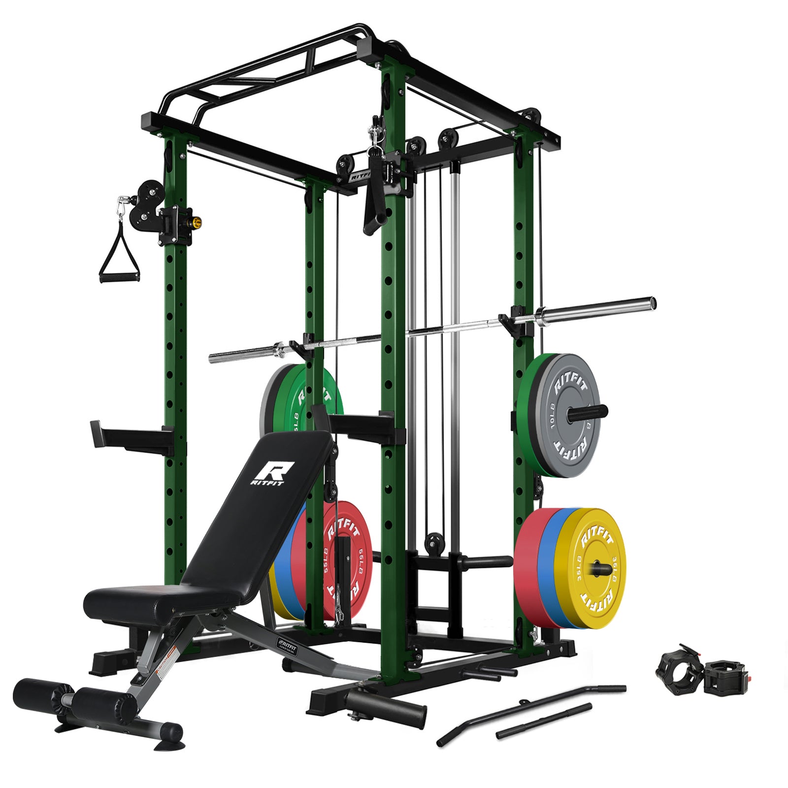 RitFit PPC03 Power Cage Home Gym Package with Adjustable Cable System