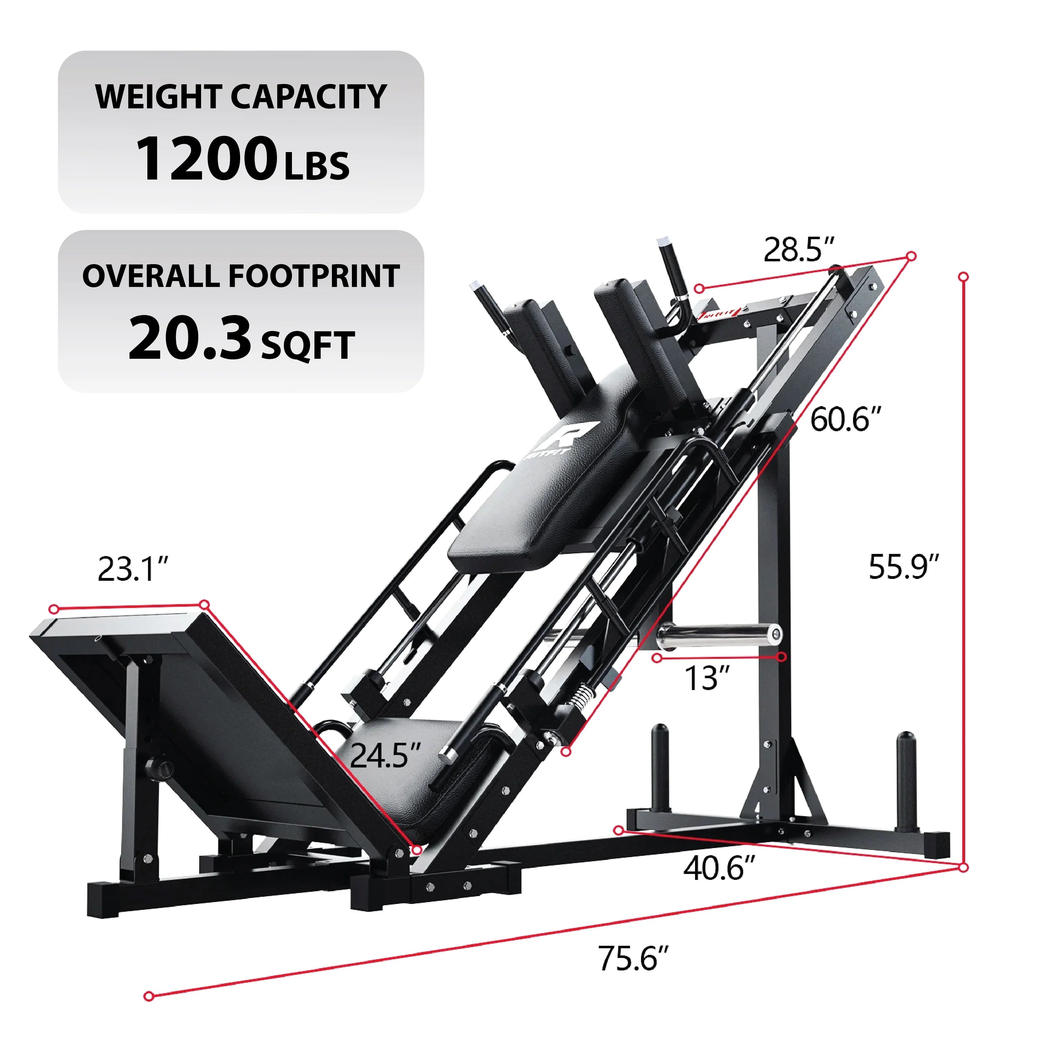 RitFit BLP01 45 Degree 3-In-1 Leg Press Hack Squat and Calf Raise Machine Package