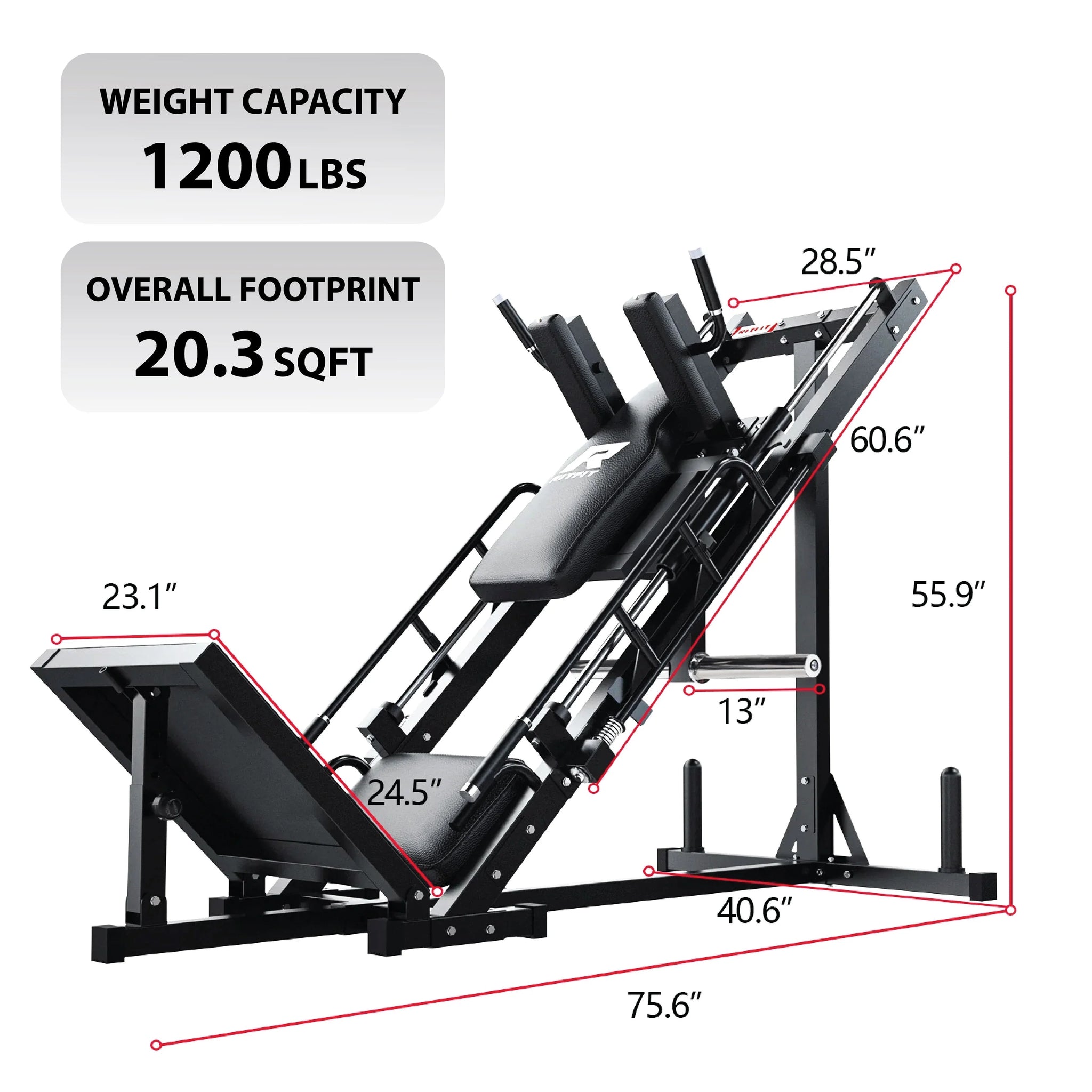 RitFit BLP01 Package 45 Degree 3-In-1 Leg Press Hack Squat and Calf Raise Machine