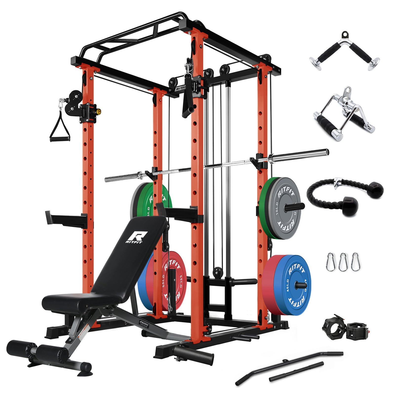 RitFit PPC03 Power Cage Home Gym Package with Adjustable Cable System