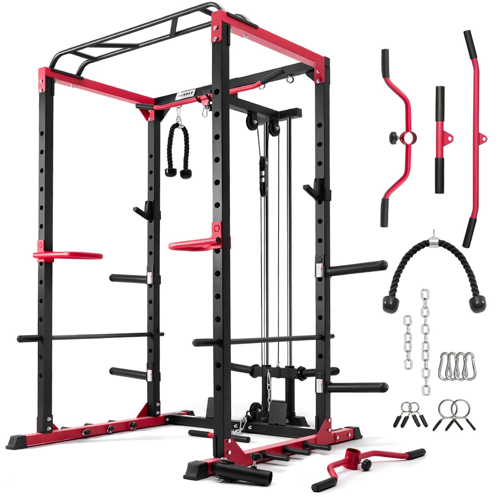 RitFit PPC02C Squat Rack with LAT Pulldown for Home Gym