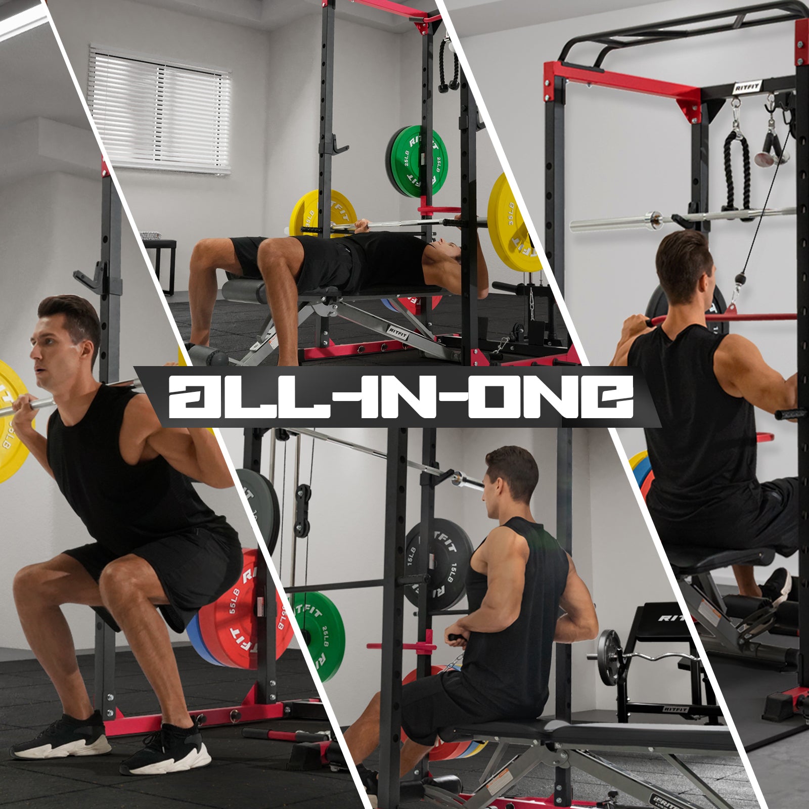 RitFit PPC02C Squat Rack with LAT Pulldown for Home Gym