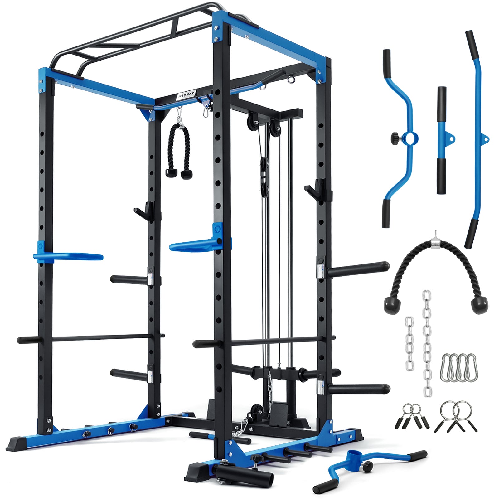 RitFit PPC02C Squat Rack with LAT Pulldown for Home Gym