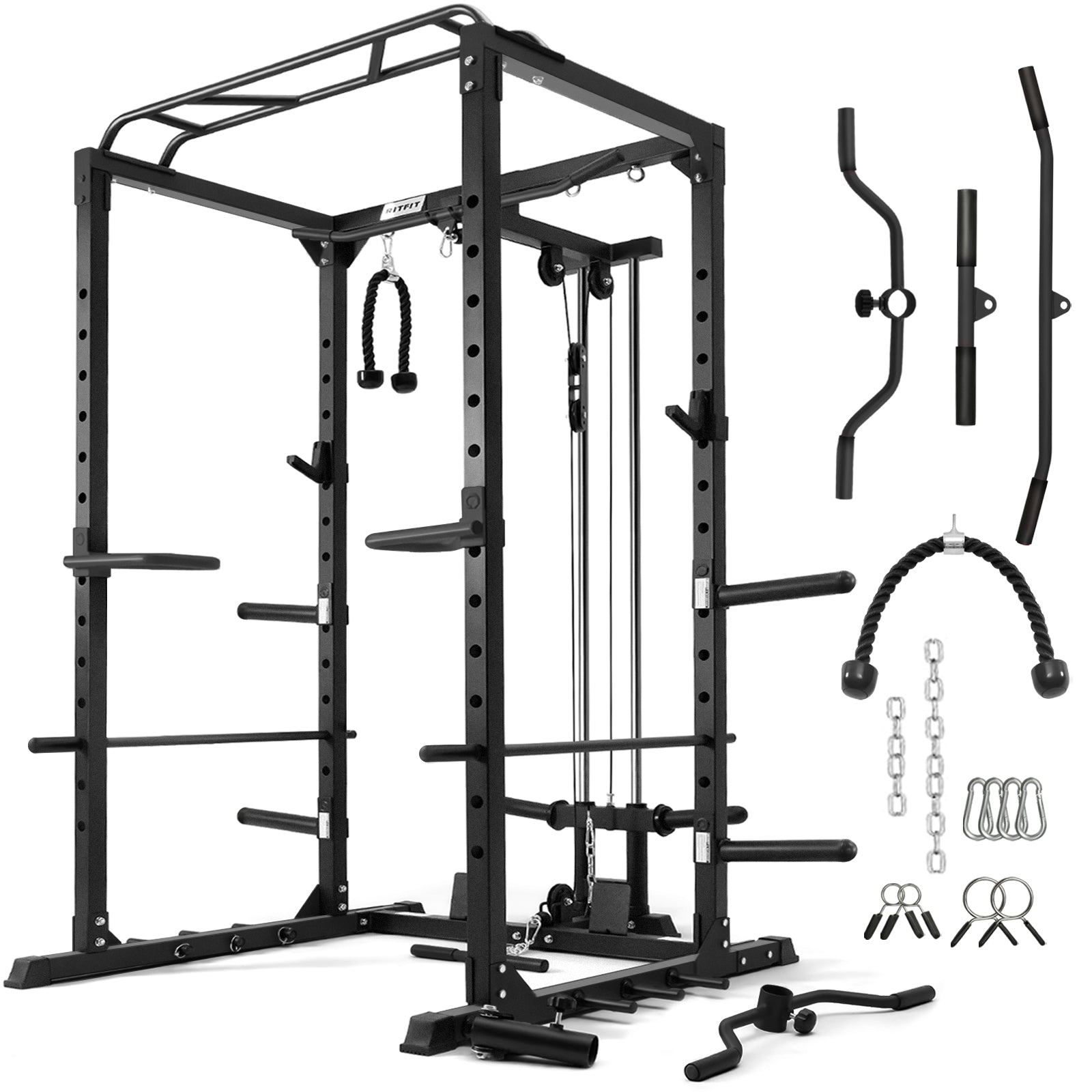 RitFit PPC02C Squat Rack with LAT Pulldown for Home Gym