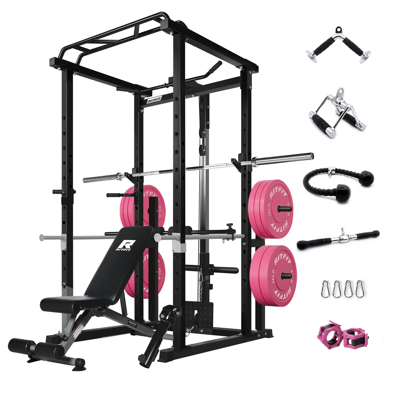 RitFit PPC02 Power Cage Home Gym Package with Optional LAT PullDown Attachment